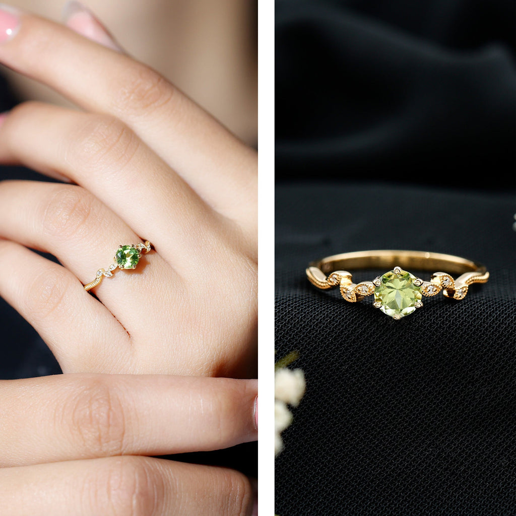 Peridot and Diamond Promise Ring with Beaded Detailing