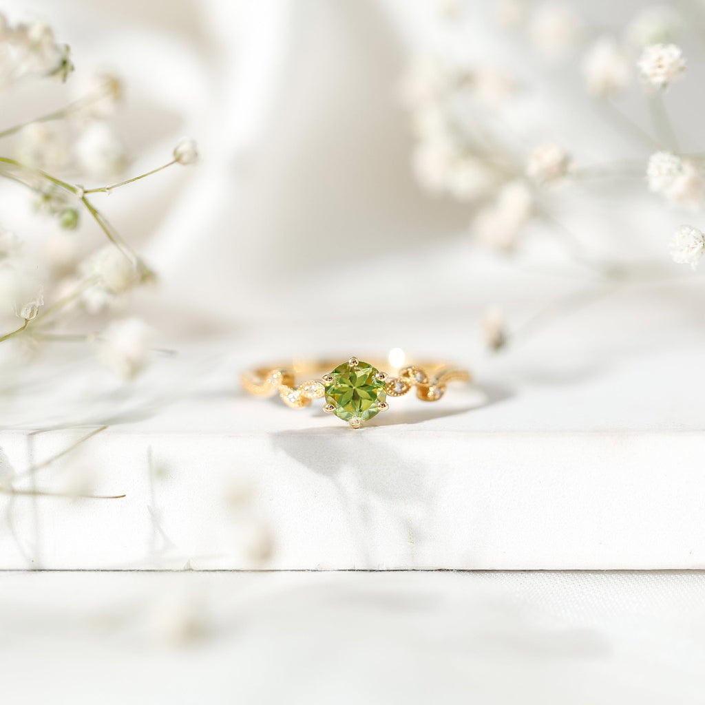 Peridot and Diamond Promise Ring with Beaded Detailing