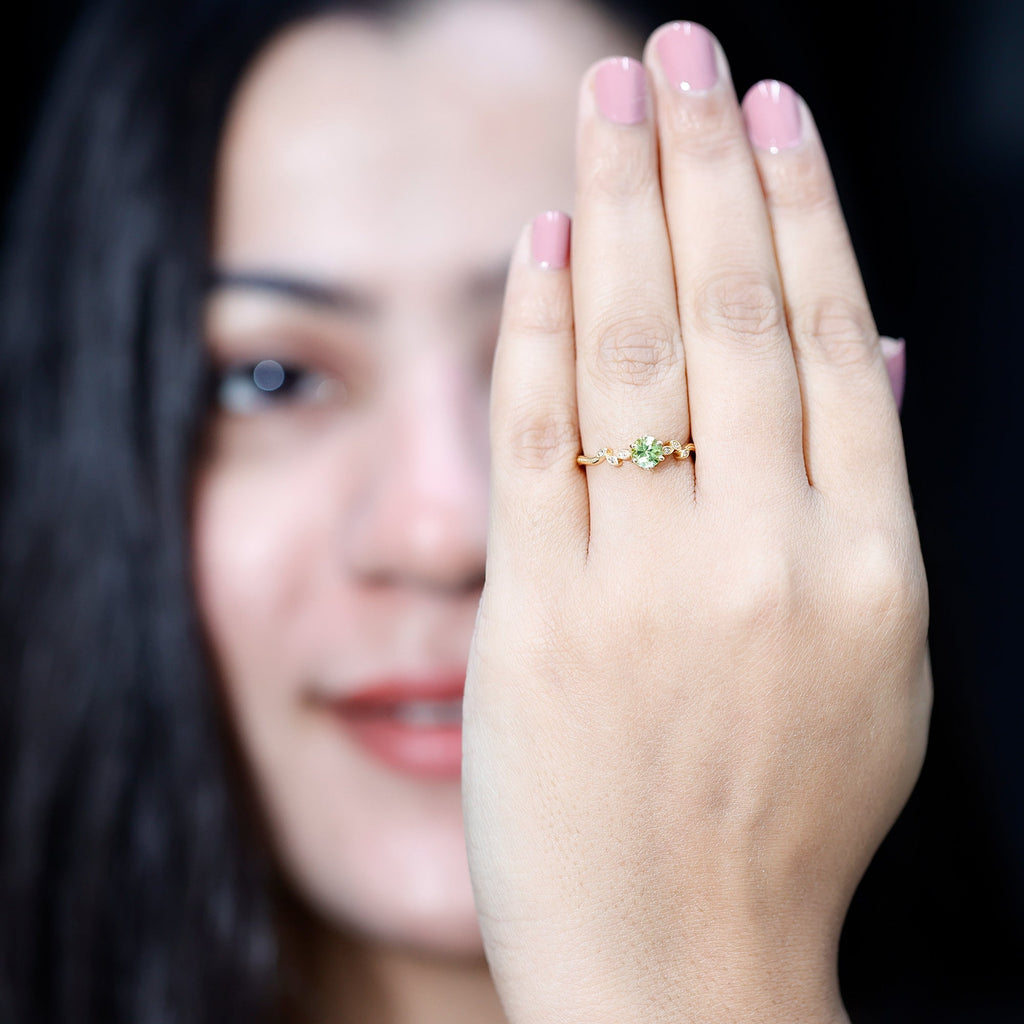 Peridot and Diamond Promise Ring with Beaded Detailing