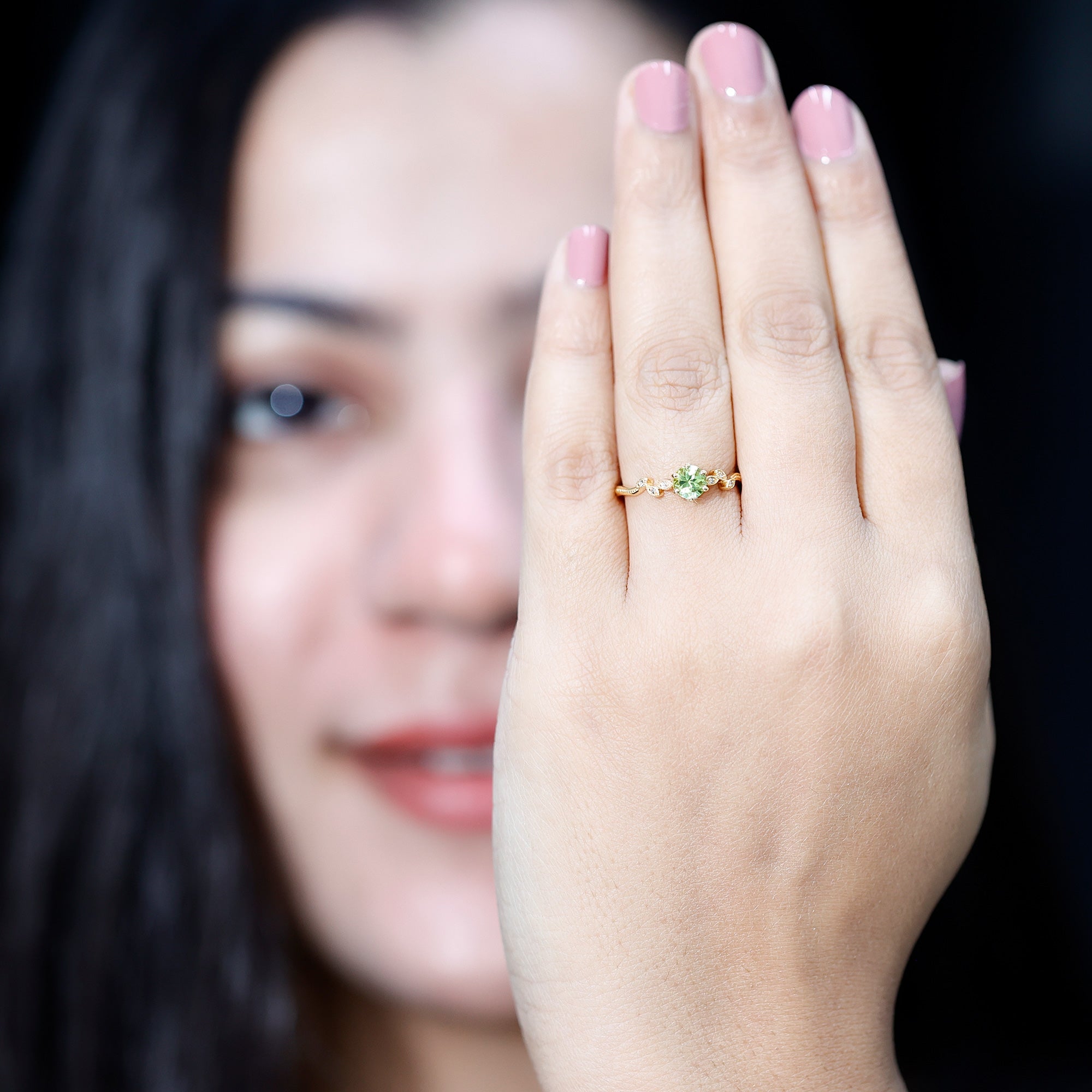 Peridot and Diamond Promise Ring with Beaded Detailing