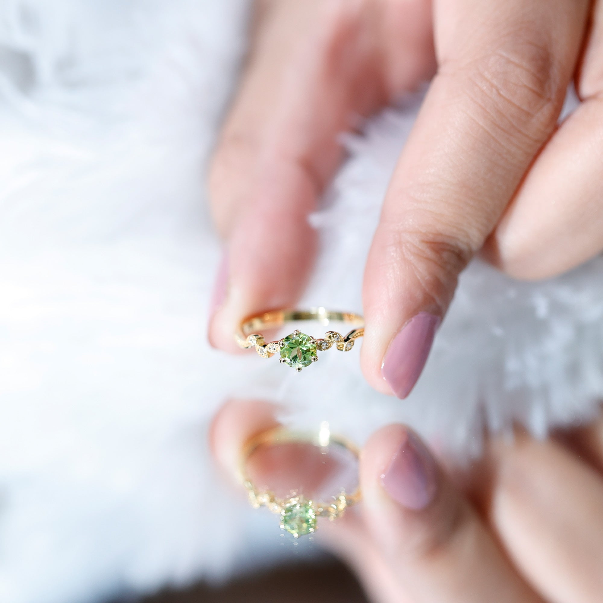 Peridot and Diamond Promise Ring with Beaded Detailing