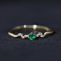 Natural Emerald and Diamond Leaf Promise Ring