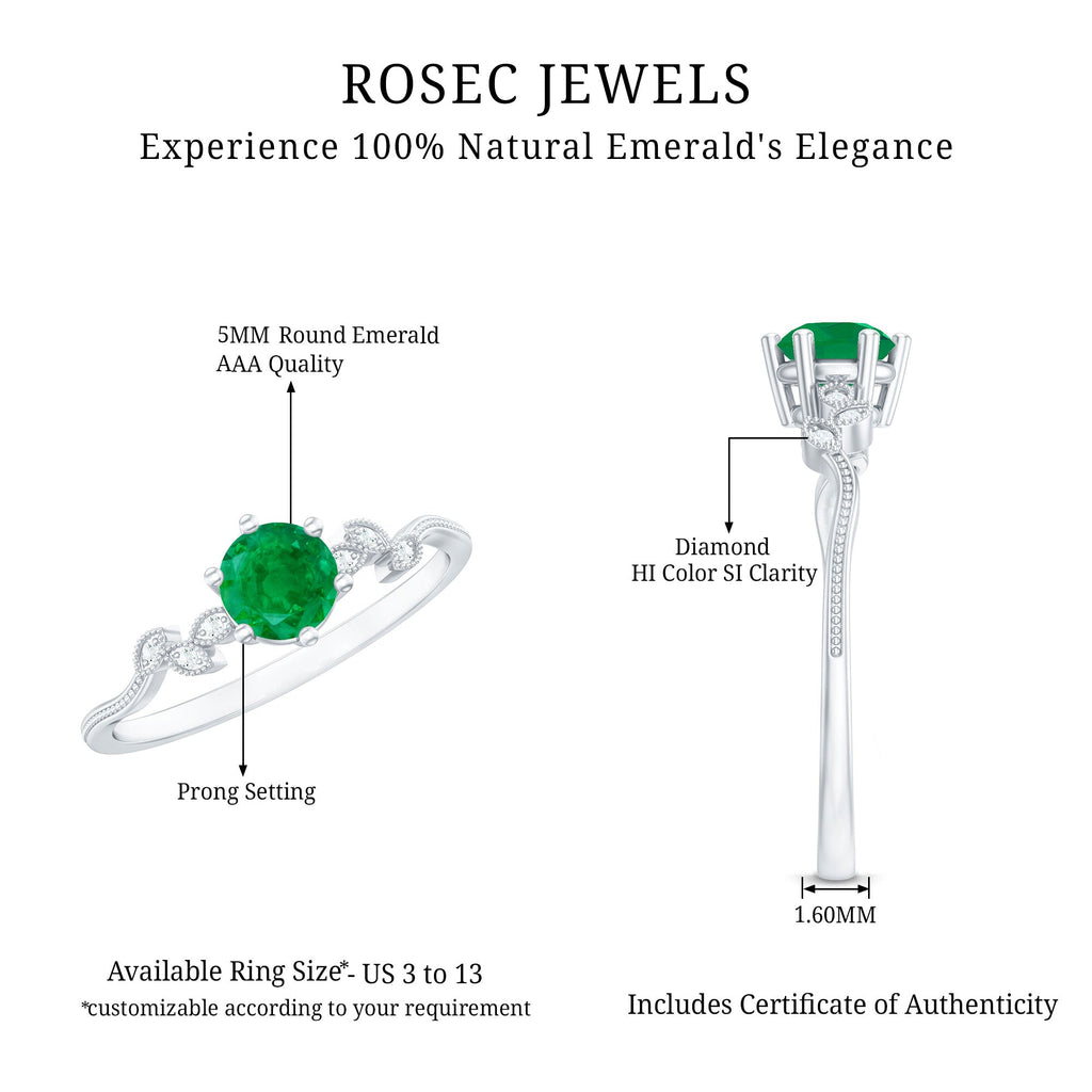 Natural Emerald and Diamond Leaf Promise Ring
