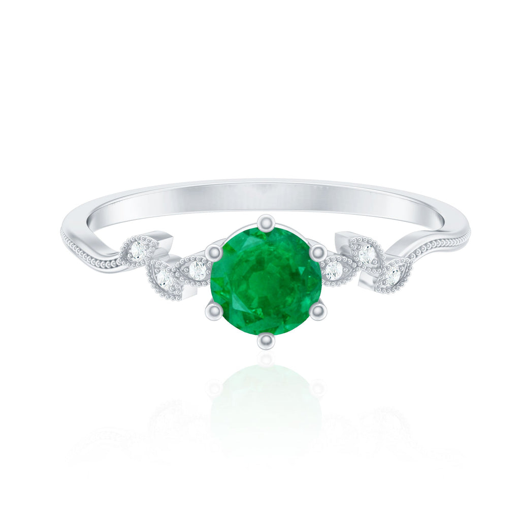 Natural Emerald and Diamond Leaf Promise Ring