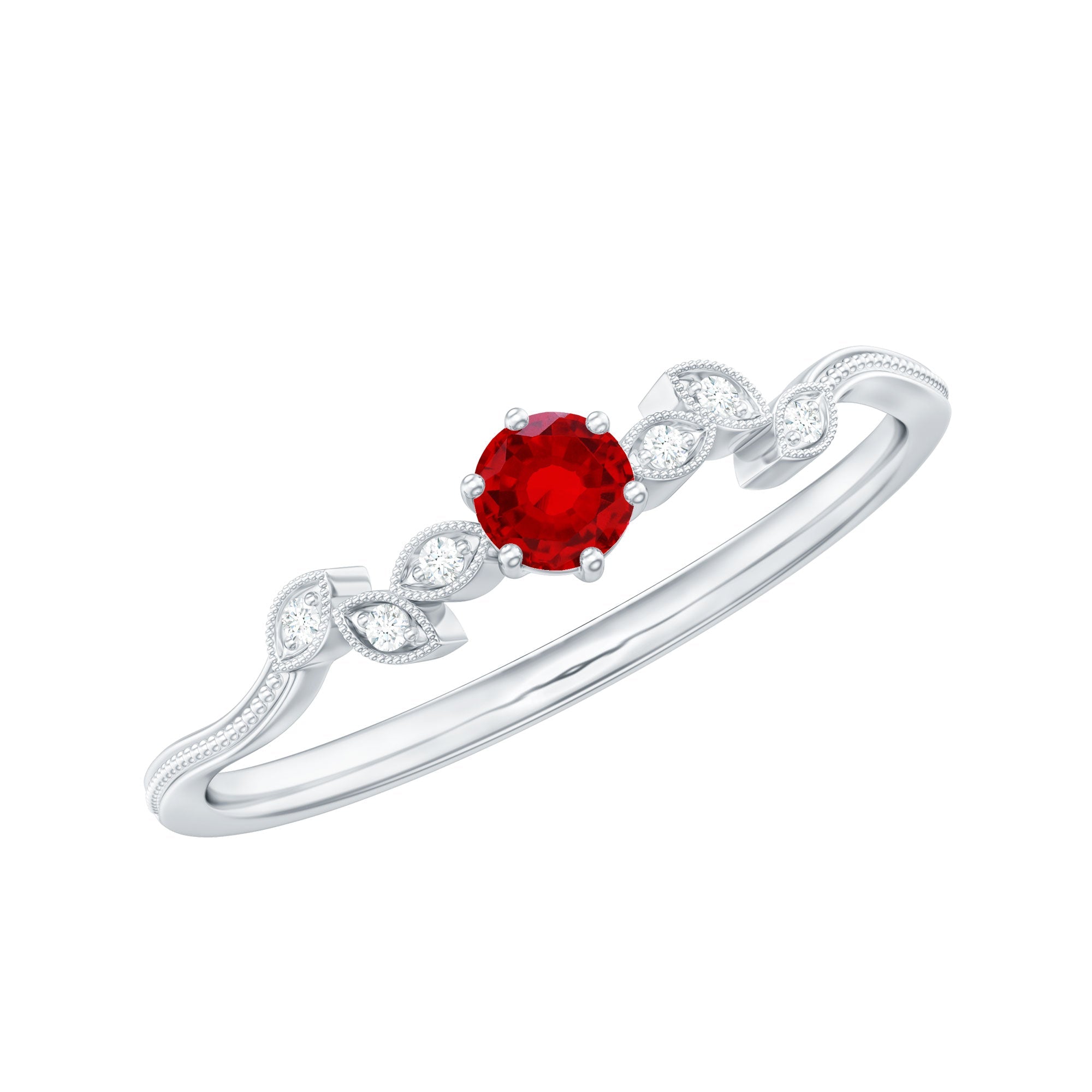 Lab Created Ruby and Diamond Leaf Promise Ring