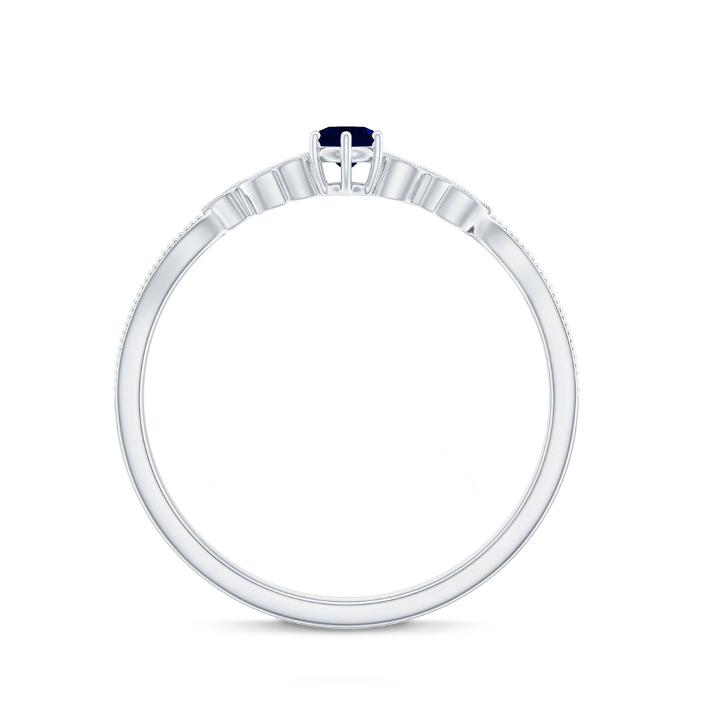 Real Blue Sapphire and Diamond Leaf Inspired Promise Ring