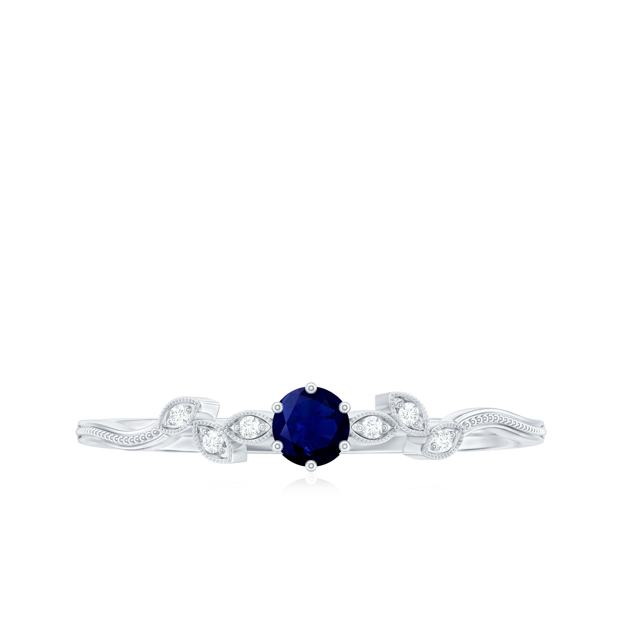 Real Blue Sapphire and Diamond Leaf Inspired Promise Ring