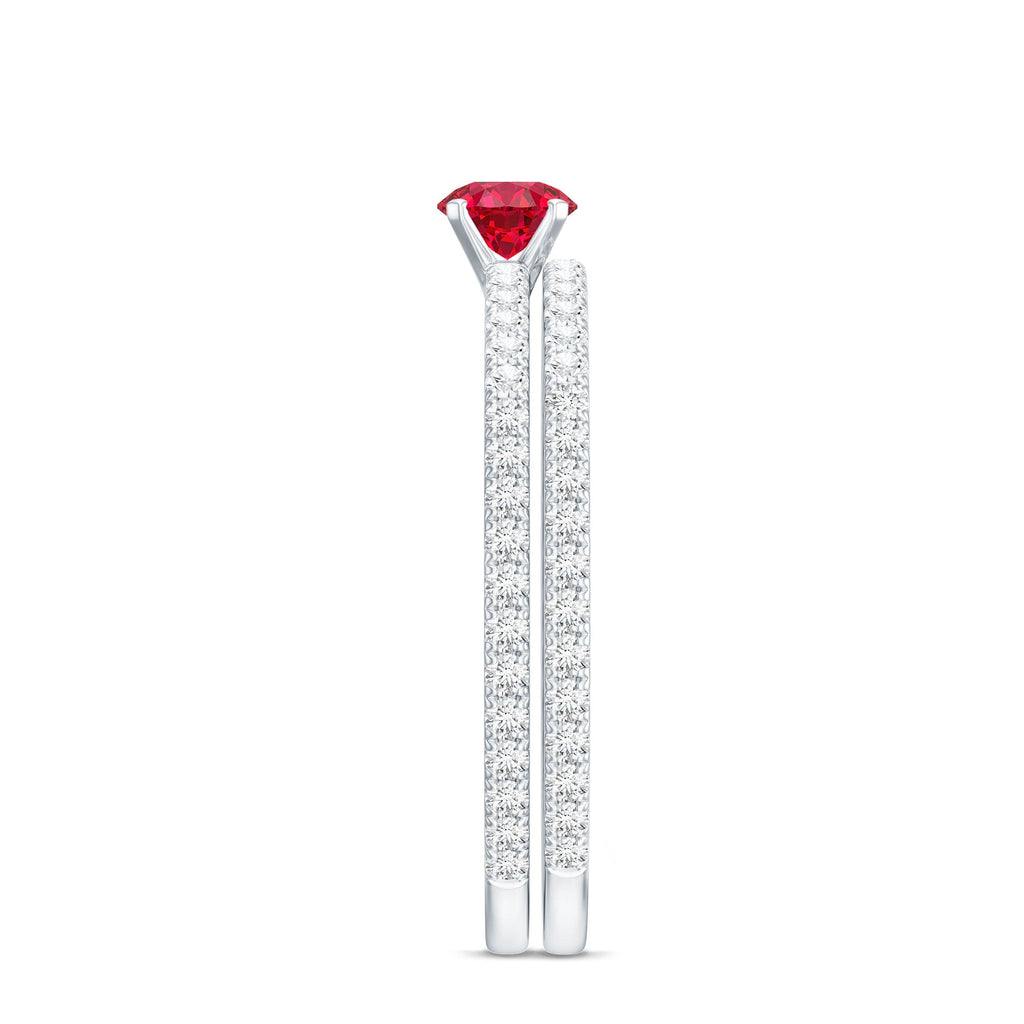 Simple Lab Created Ruby and Diamond Wedding Ring Set