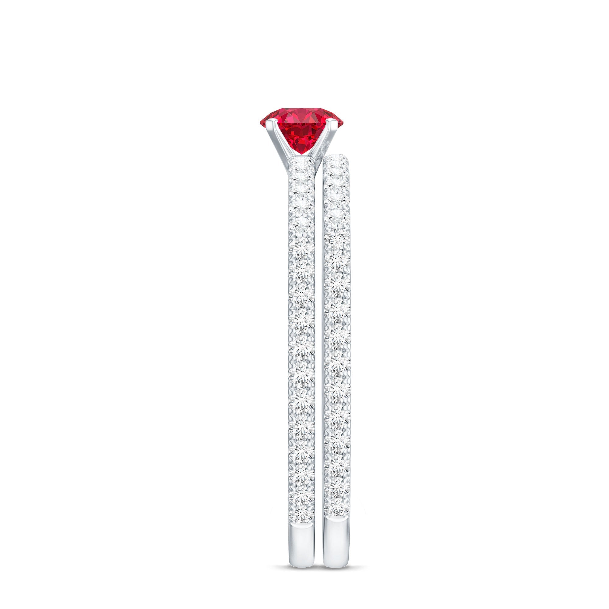 Simple Lab Created Ruby and Diamond Wedding Ring Set