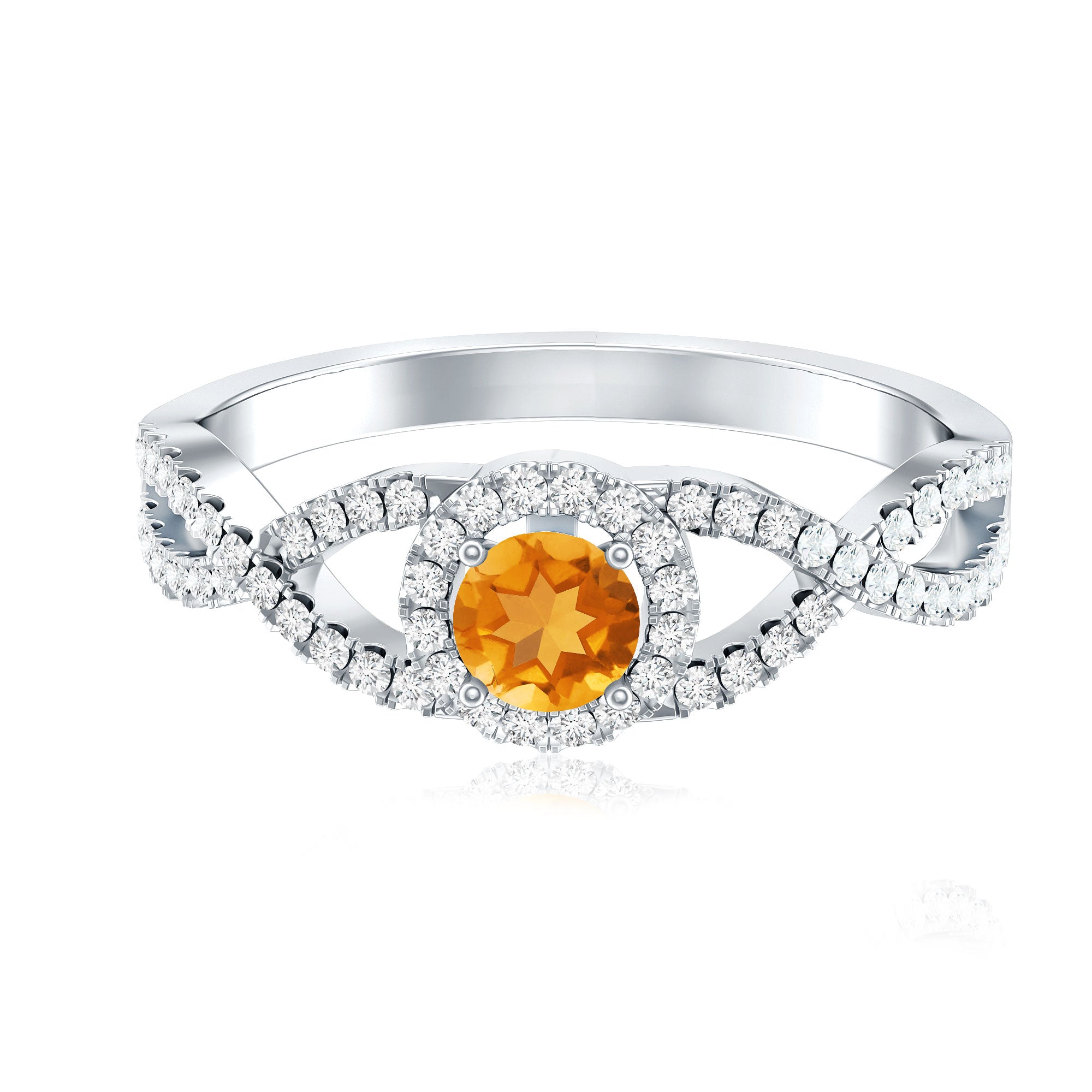 Natural Citrine Diamond Engagement Ring with Criss Cross Shank