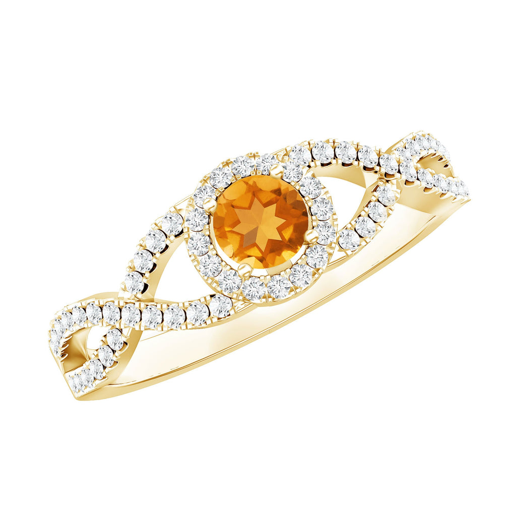 Natural Citrine Diamond Engagement Ring with Criss Cross Shank