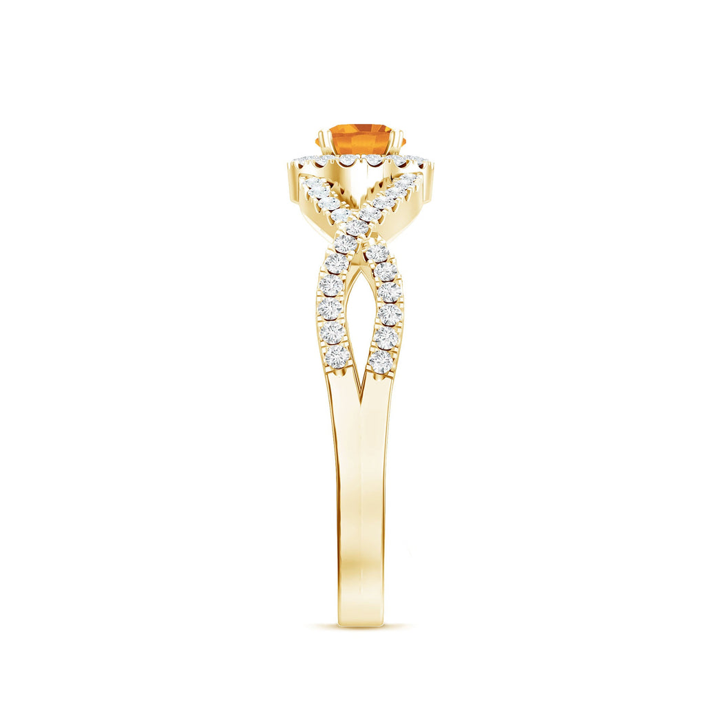 Natural Citrine Diamond Engagement Ring with Criss Cross Shank