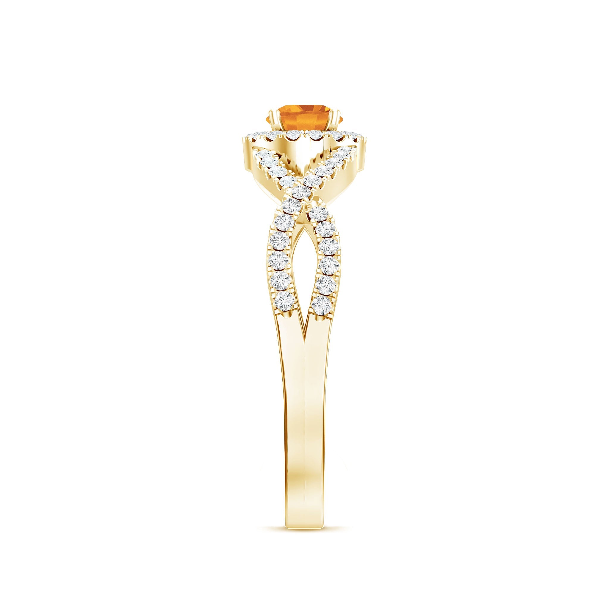 Natural Citrine Diamond Engagement Ring with Criss Cross Shank