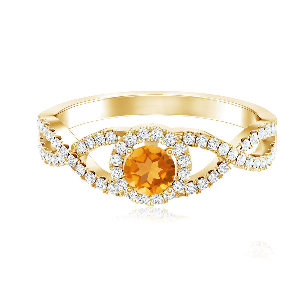 Natural Citrine Diamond Engagement Ring with Criss Cross Shank