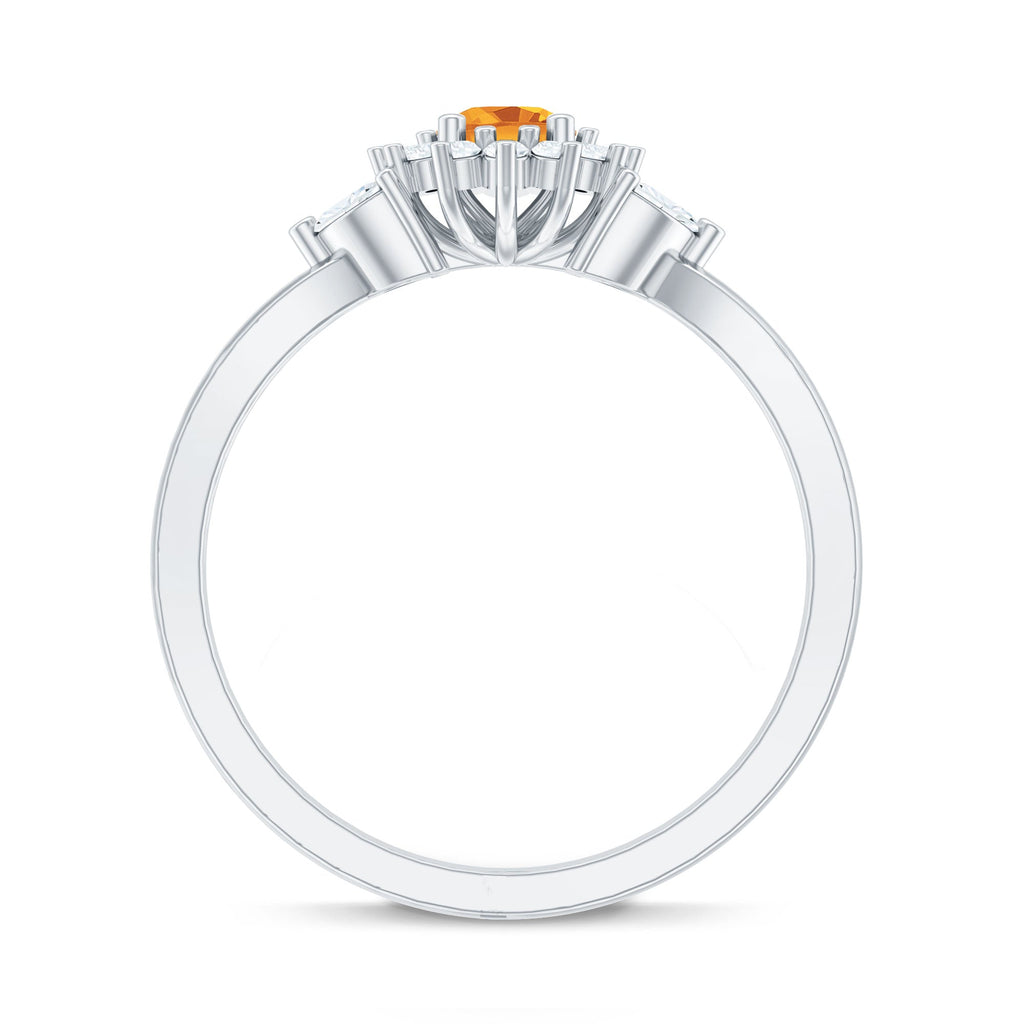Nature Inspired Citrine Diamond Engagement Ring with Split Shank