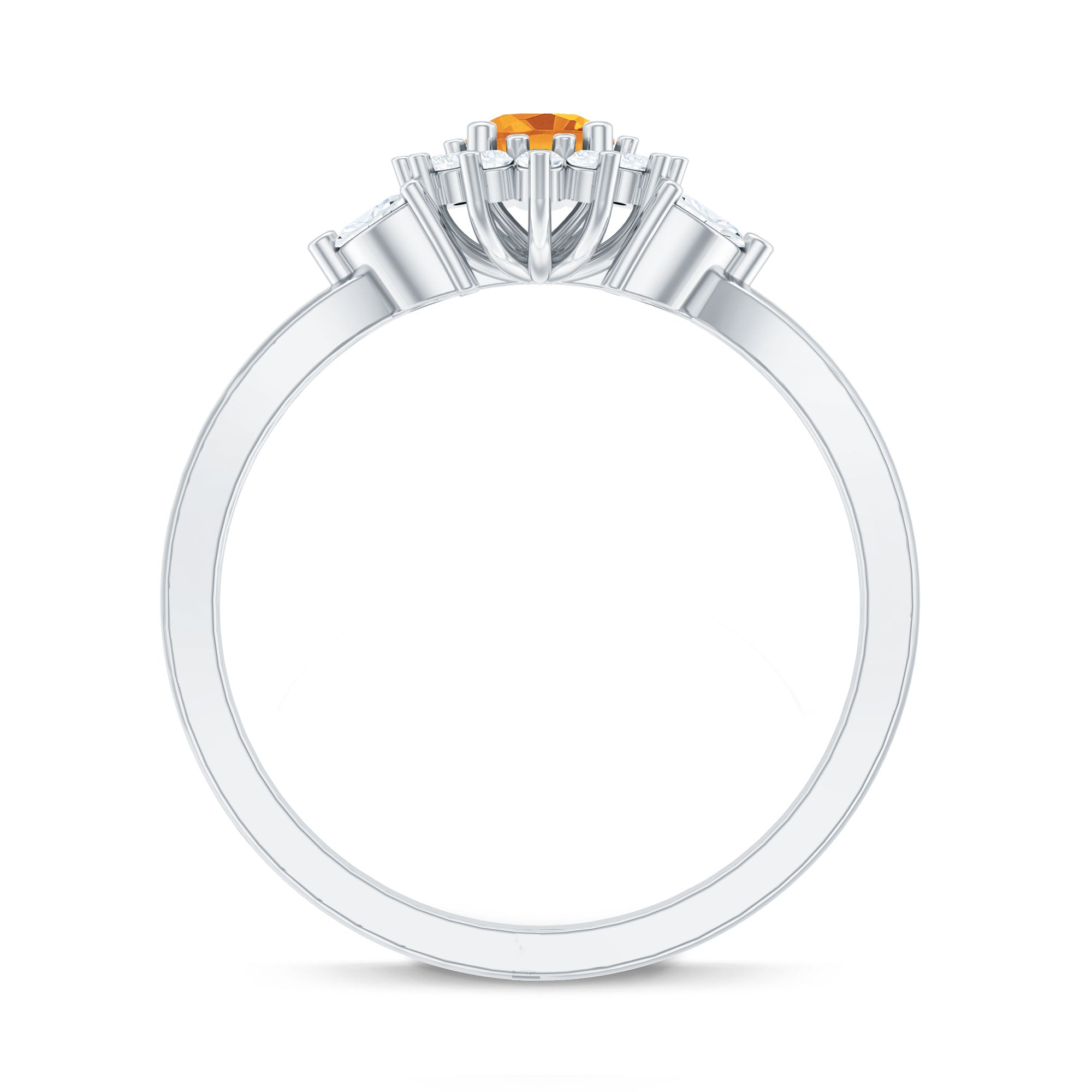 Nature Inspired Citrine Diamond Engagement Ring with Split Shank