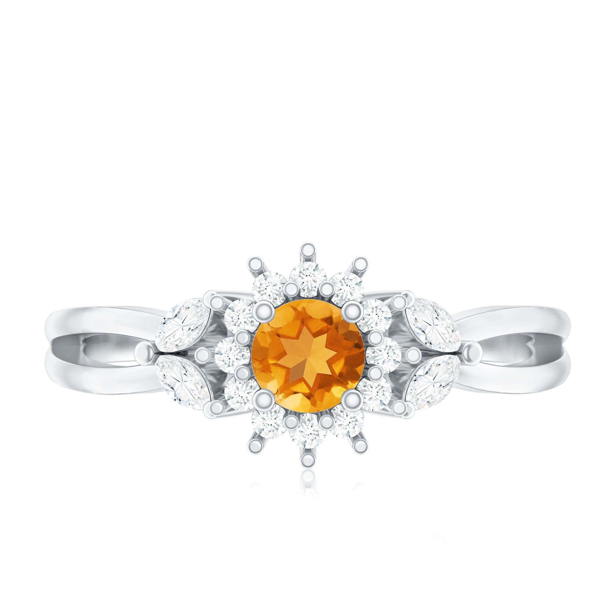 Nature Inspired Citrine Diamond Engagement Ring with Split Shank