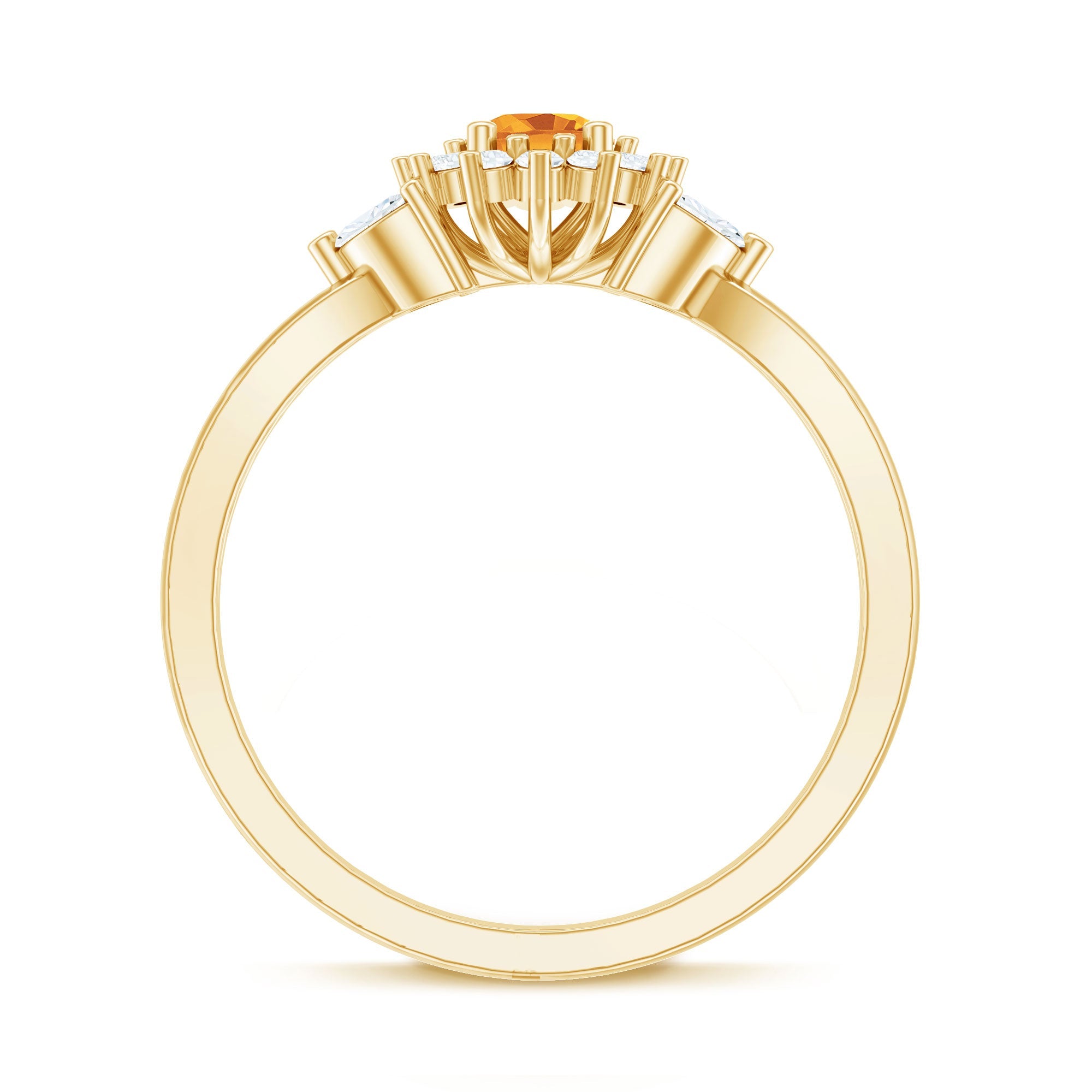 Nature Inspired Citrine Diamond Engagement Ring with Split Shank
