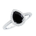 Natural Black Spinel Teardrop Engagement Ring with Diamond Halo