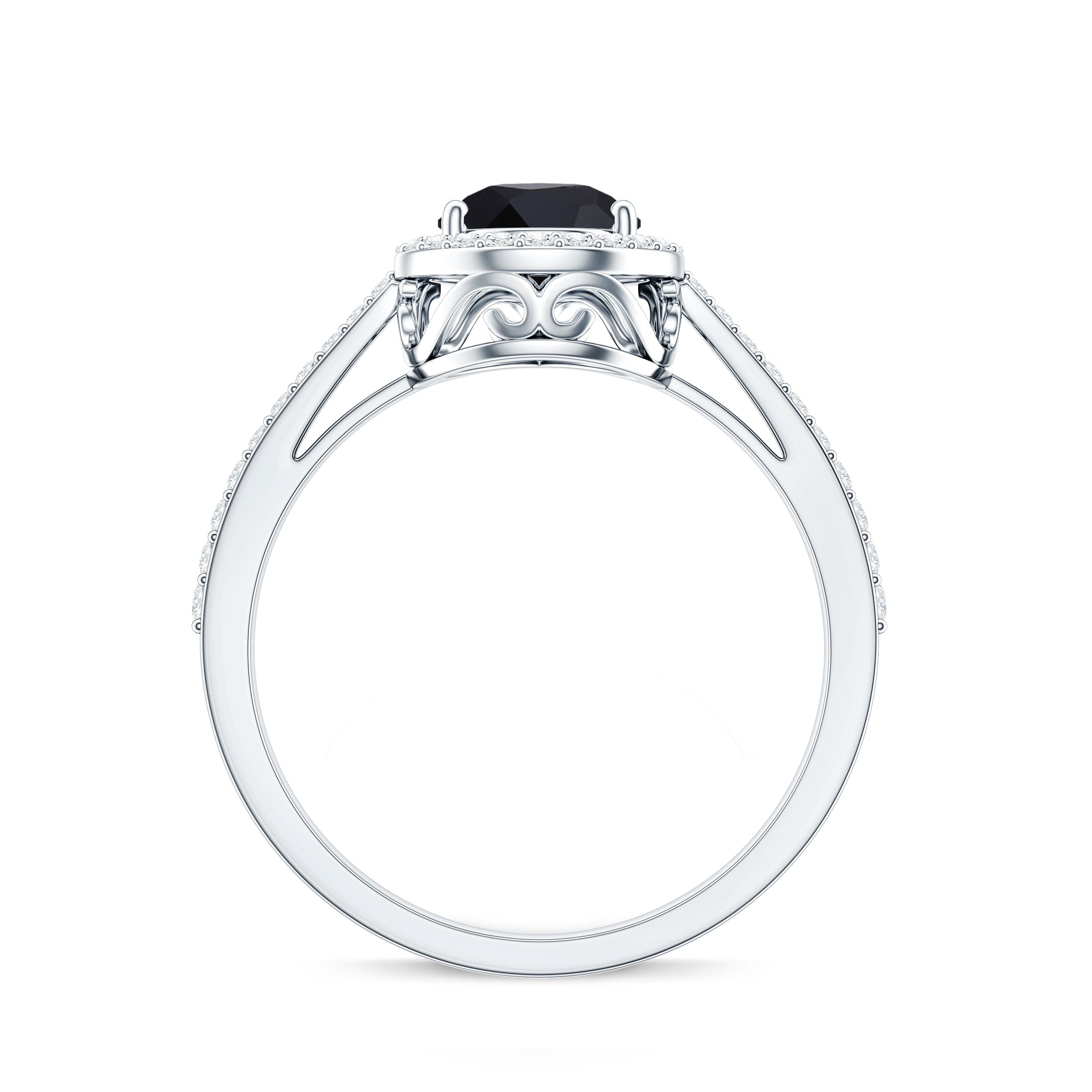 Natural Black Spinel Teardrop Engagement Ring with Diamond Halo