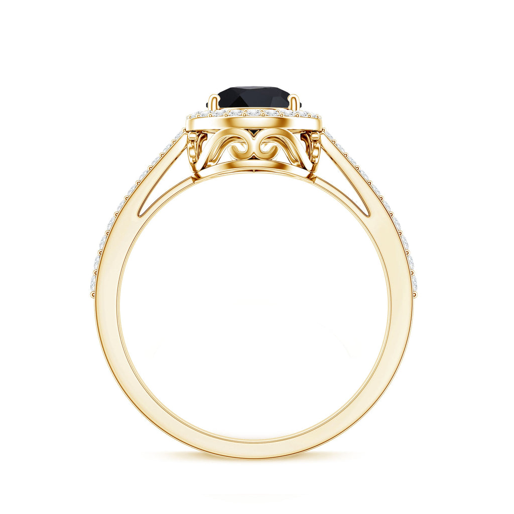 Natural Black Spinel Teardrop Engagement Ring with Diamond Halo