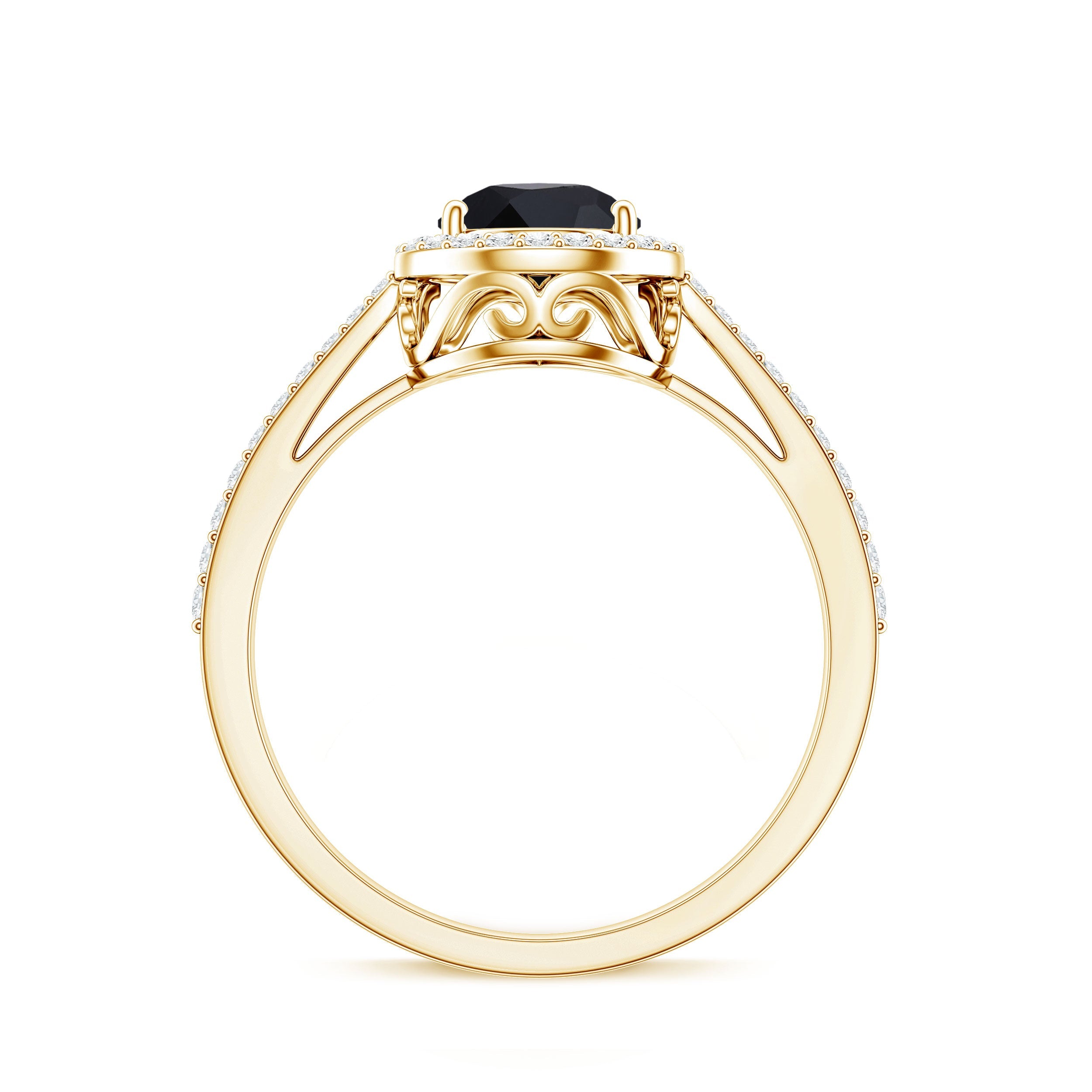 Natural Black Spinel Teardrop Engagement Ring with Diamond Halo
