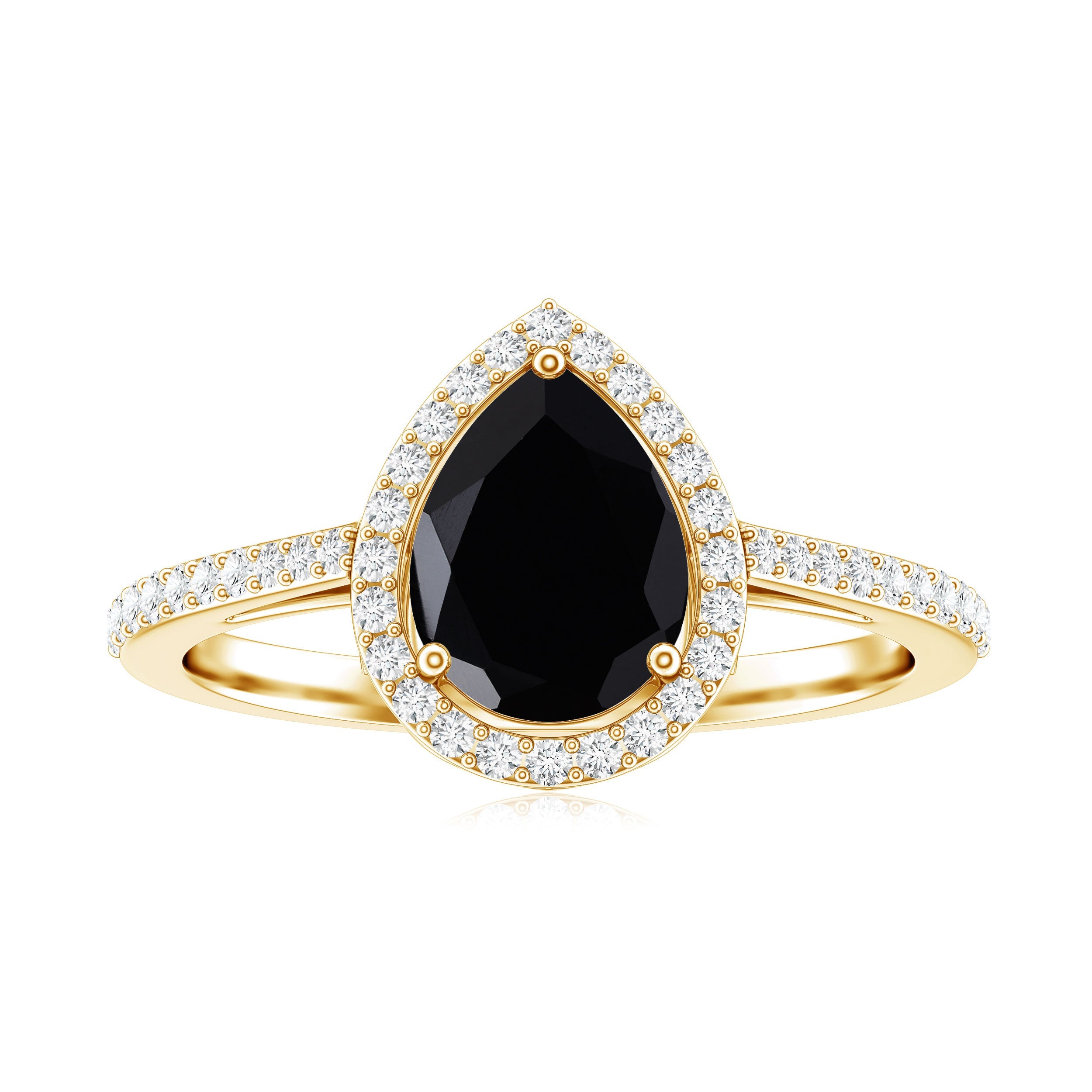 Natural Black Spinel Teardrop Engagement Ring with Diamond Halo