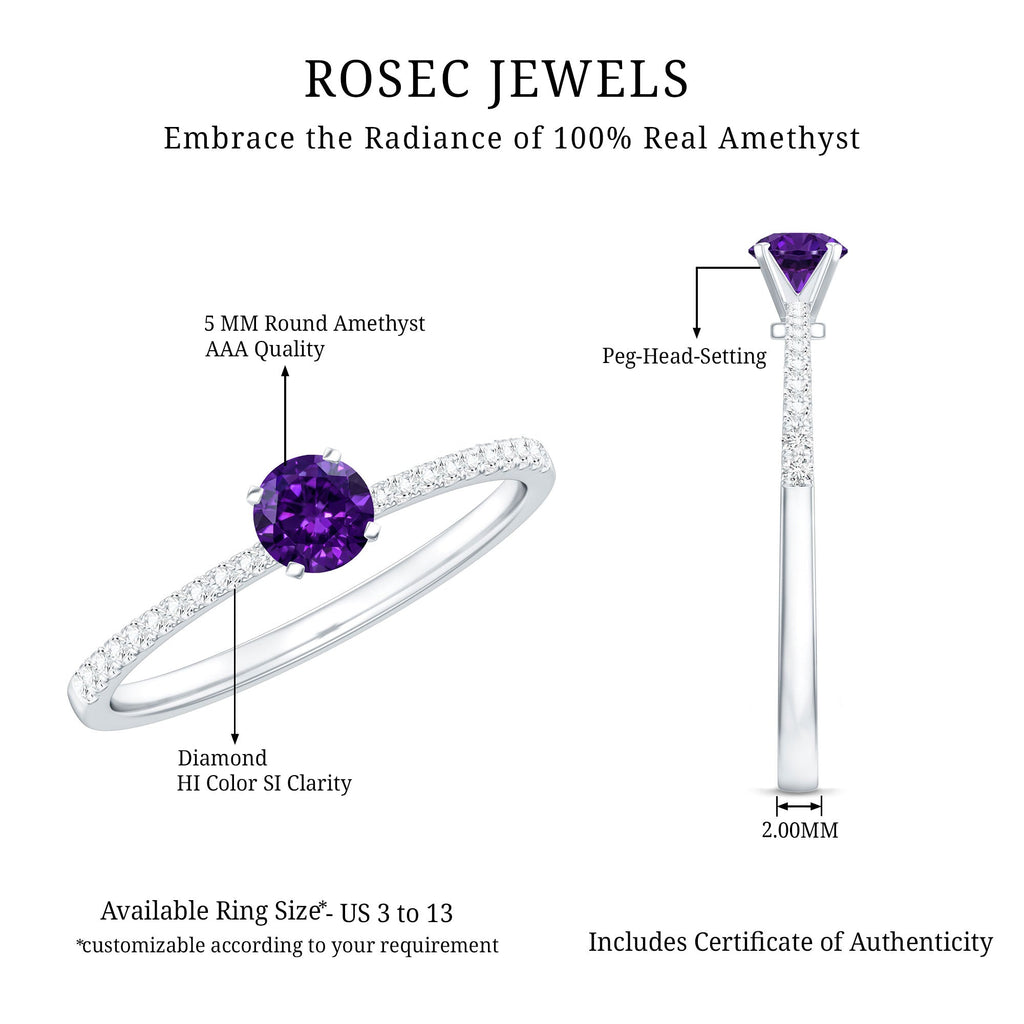 Real Amethyst Promise Ring with Diamond for Women