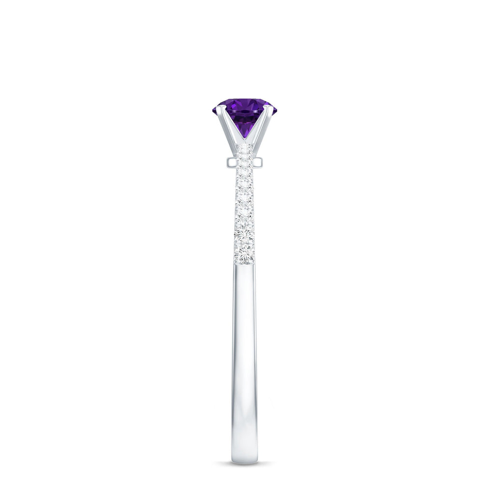 Real Amethyst Promise Ring with Diamond for Women