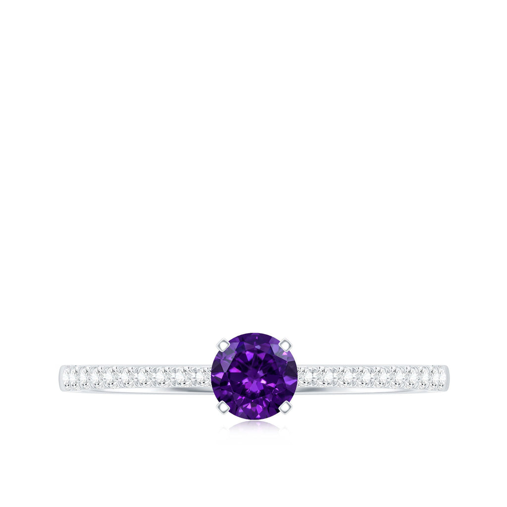 Real Amethyst Promise Ring with Diamond for Women