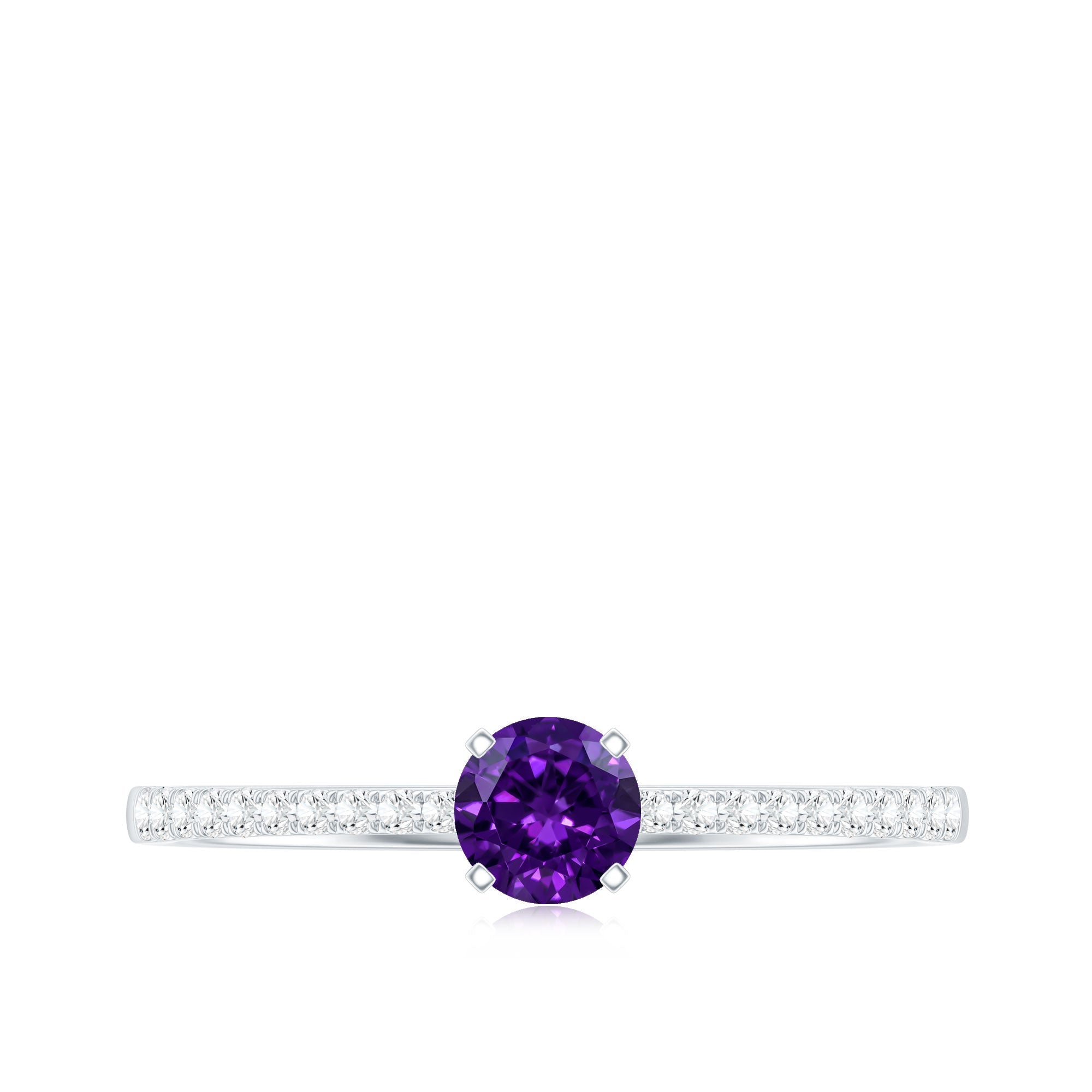 Real Amethyst Promise Ring with Diamond for Women