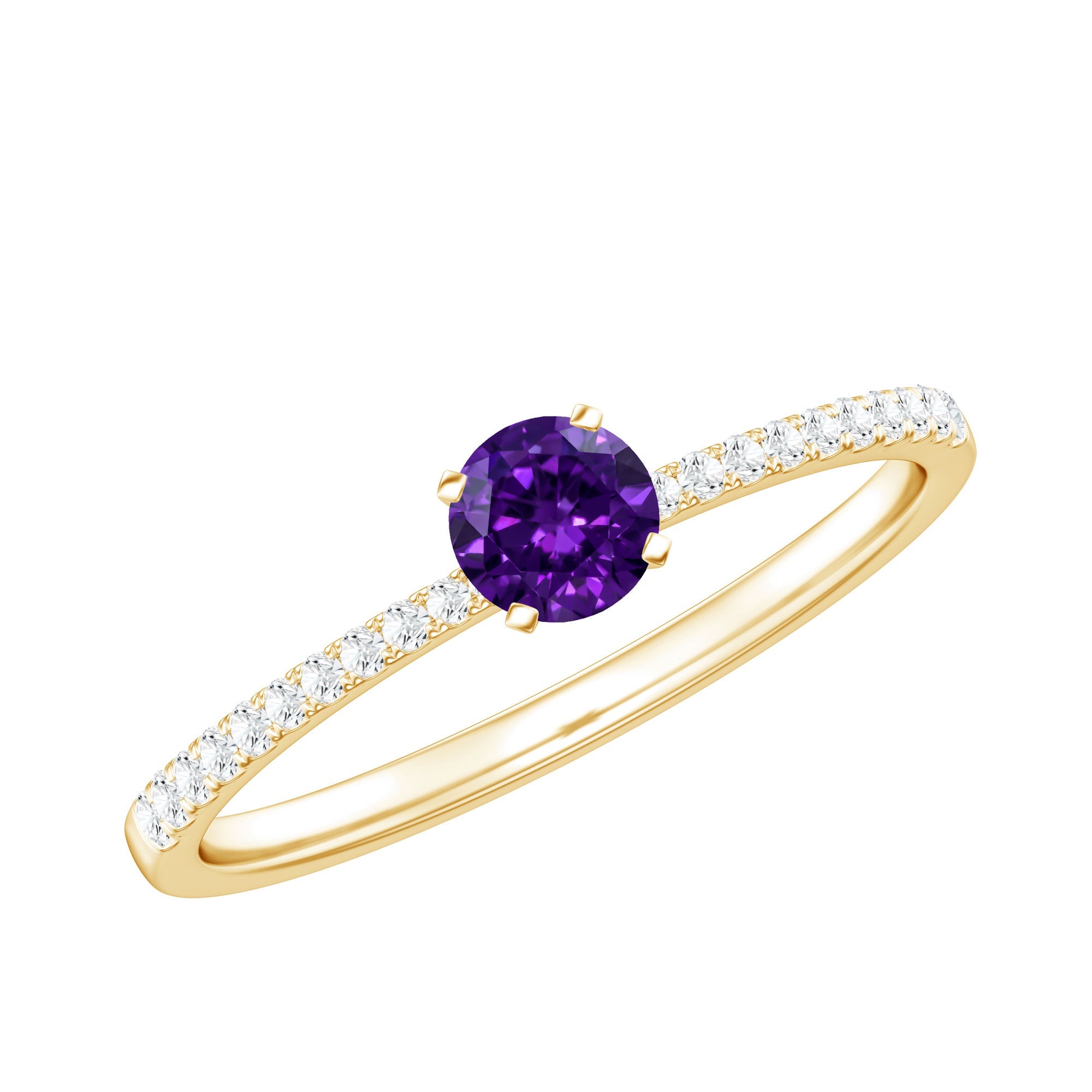 Real Amethyst Promise Ring with Diamond for Women