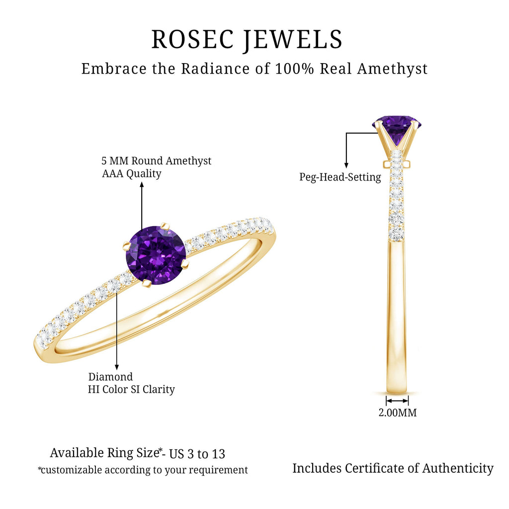 Real Amethyst Promise Ring with Diamond for Women