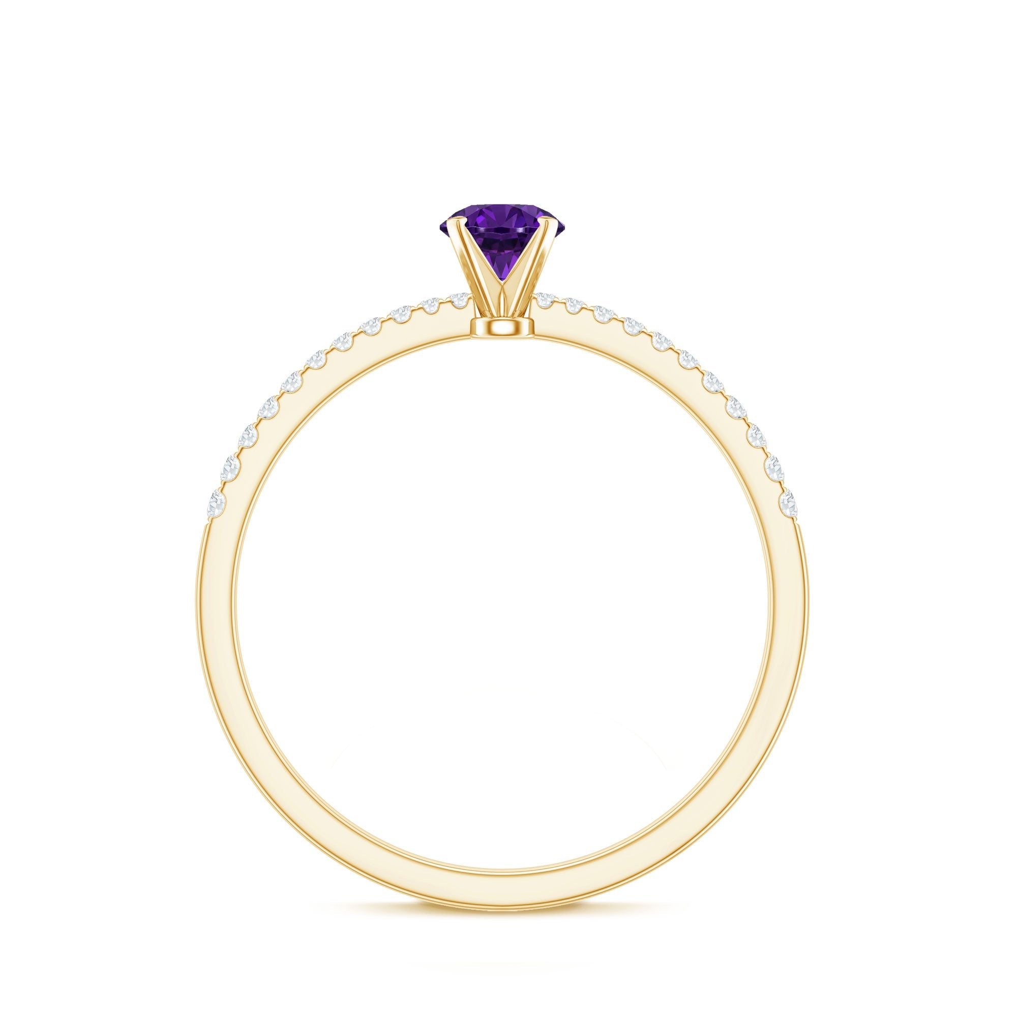 Real Amethyst Promise Ring with Diamond for Women