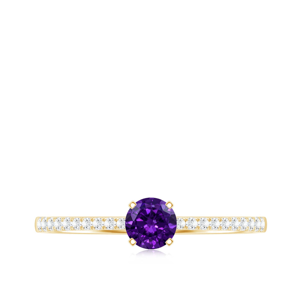 Real Amethyst Promise Ring with Diamond for Women
