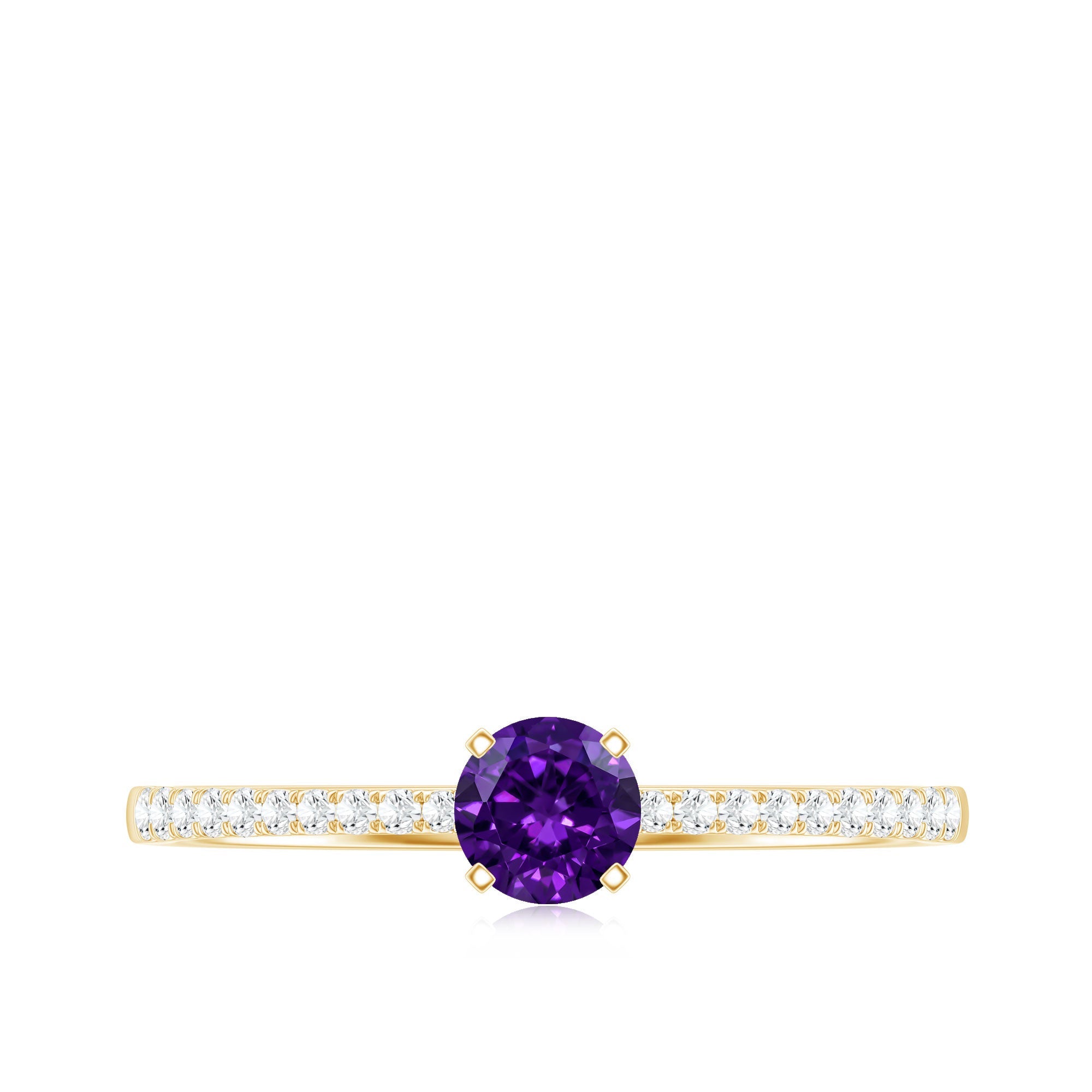 Real Amethyst Promise Ring with Diamond for Women