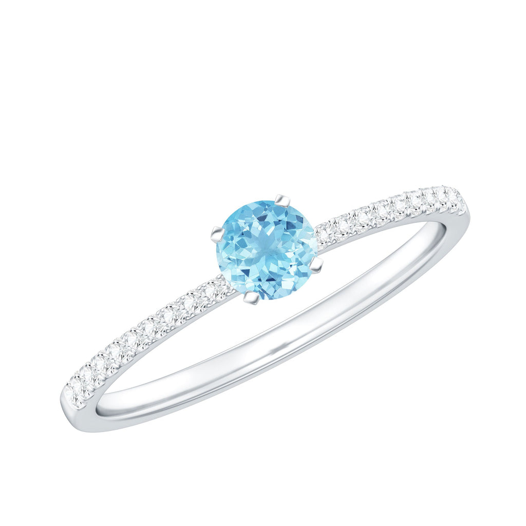 Natural Aquamarine Promise Ring with Diamond Side Stones