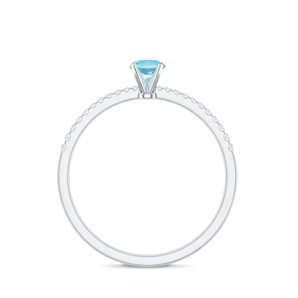 Natural Aquamarine Promise Ring with Diamond Side Stones