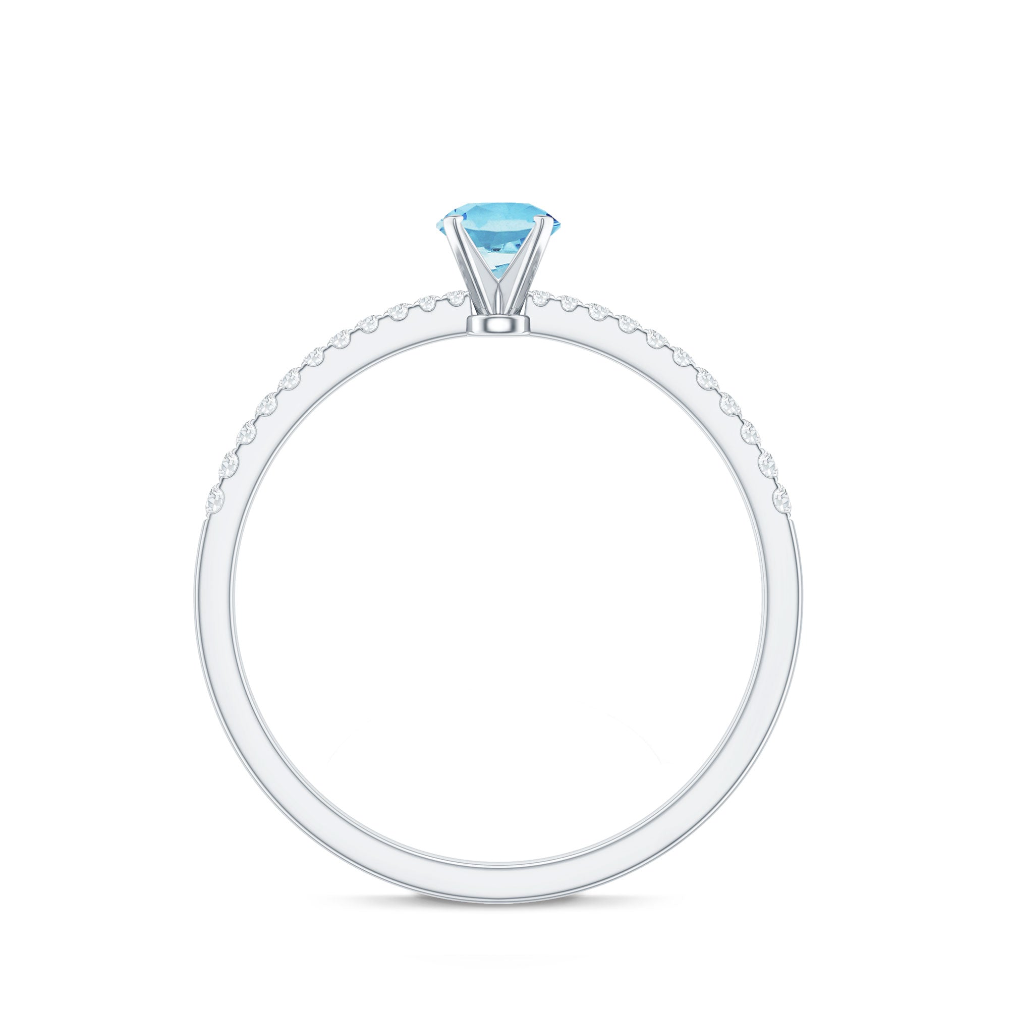 Natural Aquamarine Promise Ring with Diamond Side Stones