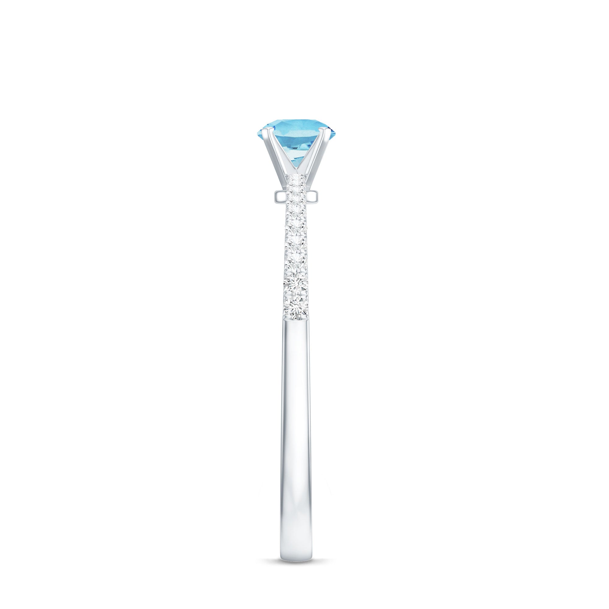 Natural Aquamarine Promise Ring with Diamond Side Stones