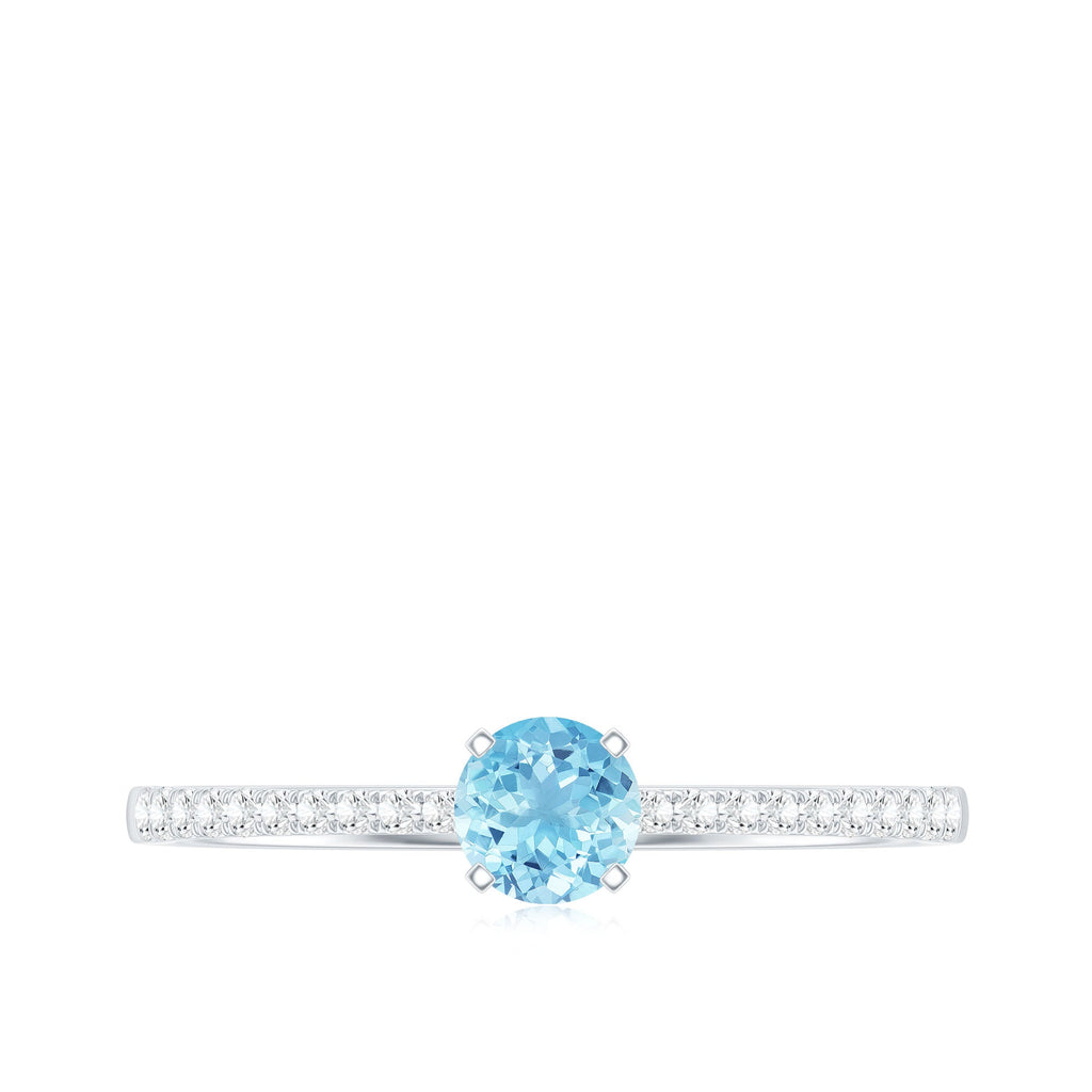 Natural Aquamarine Promise Ring with Diamond Side Stones