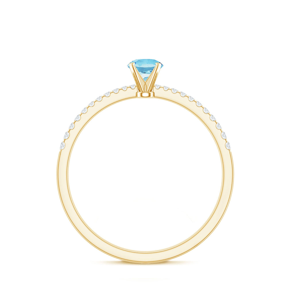 Natural Aquamarine Promise Ring with Diamond Side Stones