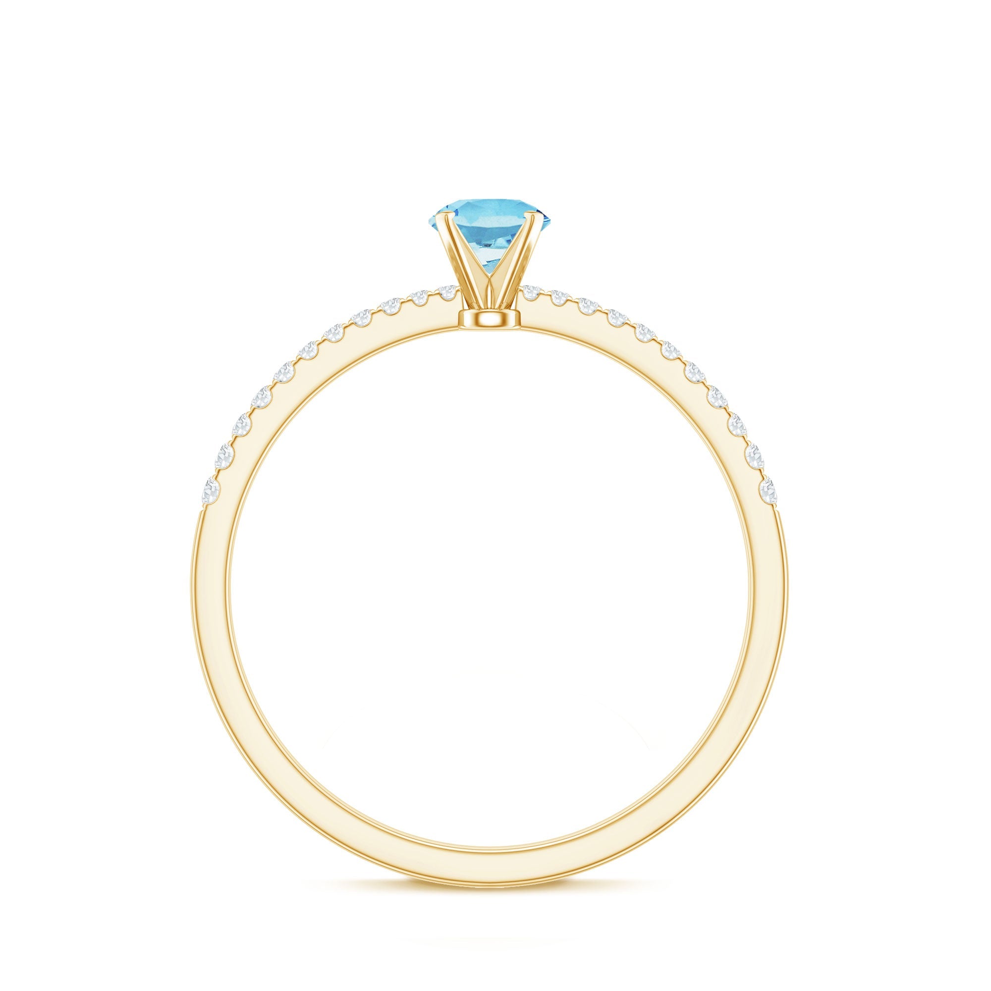 Natural Aquamarine Promise Ring with Diamond Side Stones