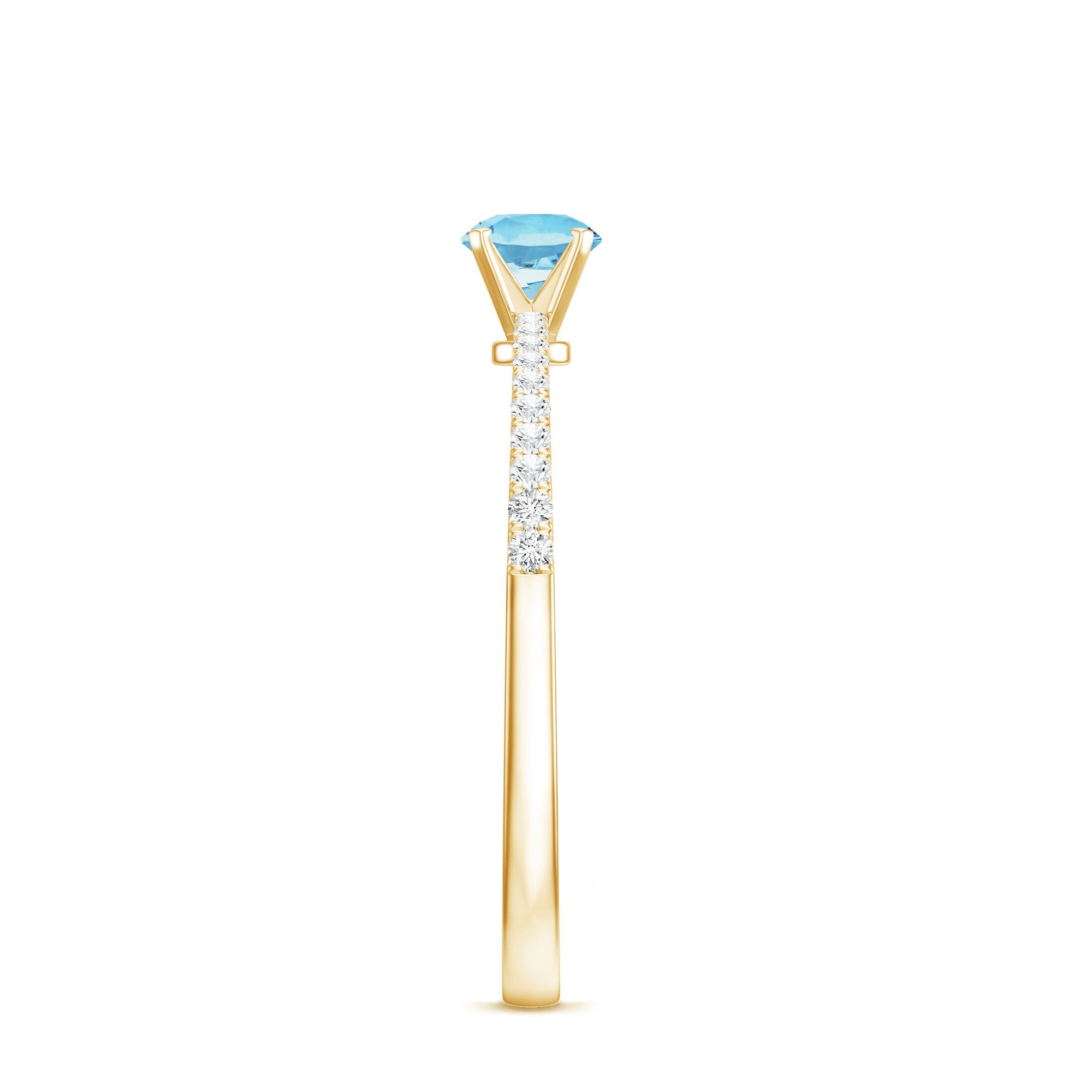 Natural Aquamarine Promise Ring with Diamond Side Stones