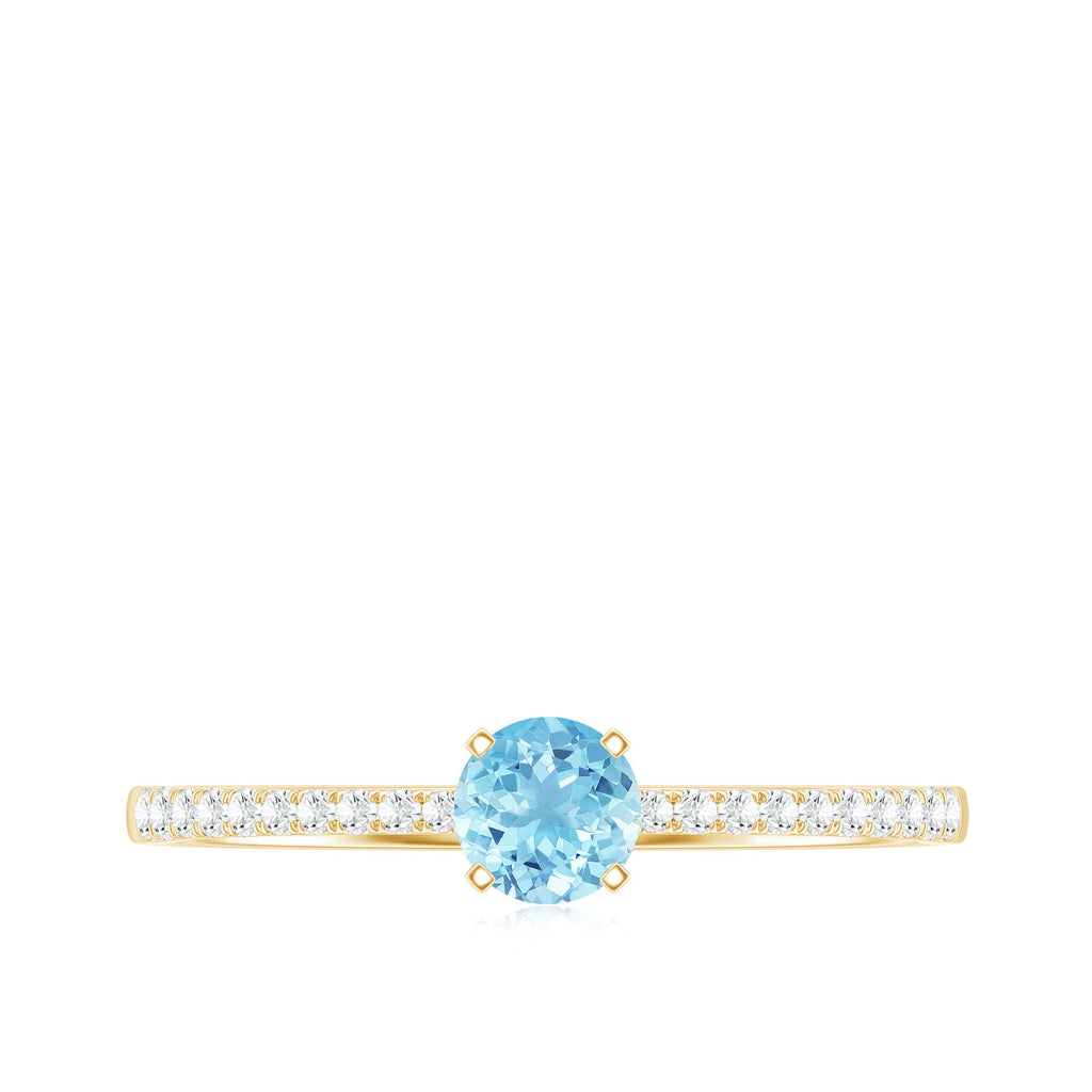 Natural Aquamarine Promise Ring with Diamond Side Stones