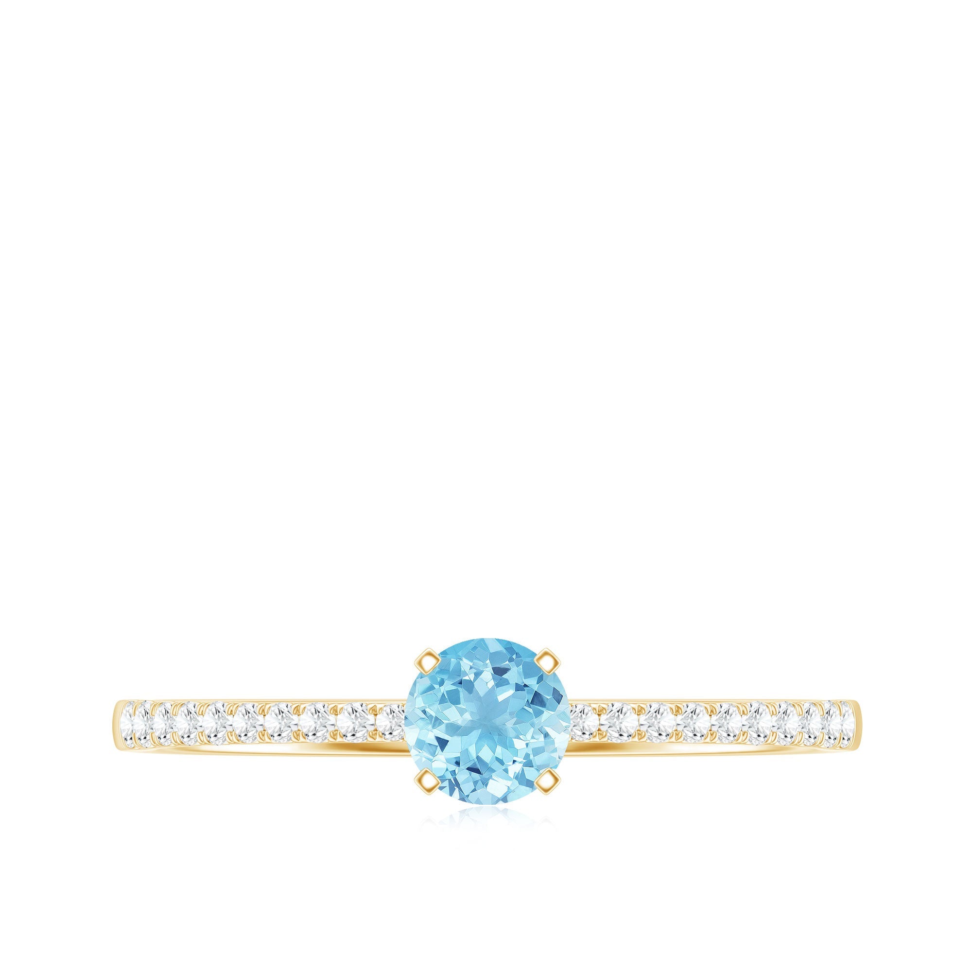 Natural Aquamarine Promise Ring with Diamond Side Stones