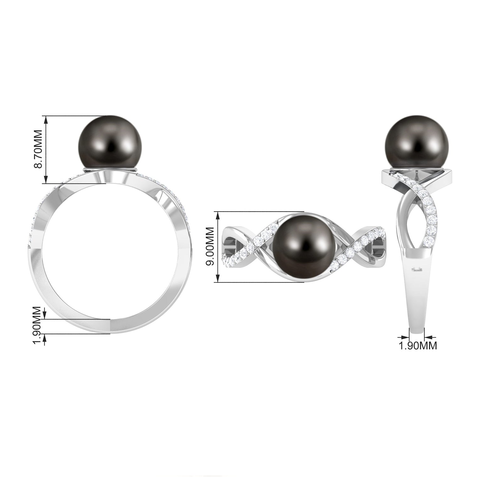 Tahitian Pearl Crossover Diamond Infinity Engagement Ring