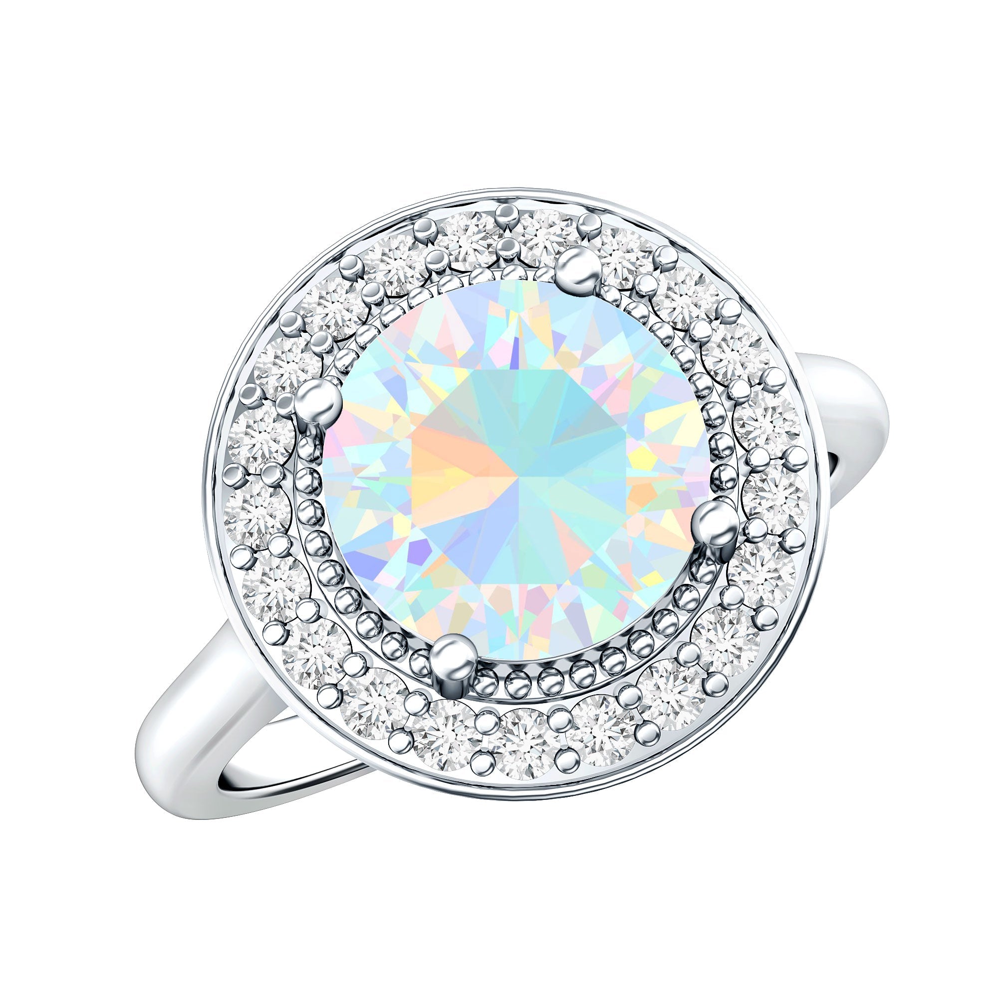 Vintage Inspired 2 Carat Opalescent Engagement Ring with Diamond Halo