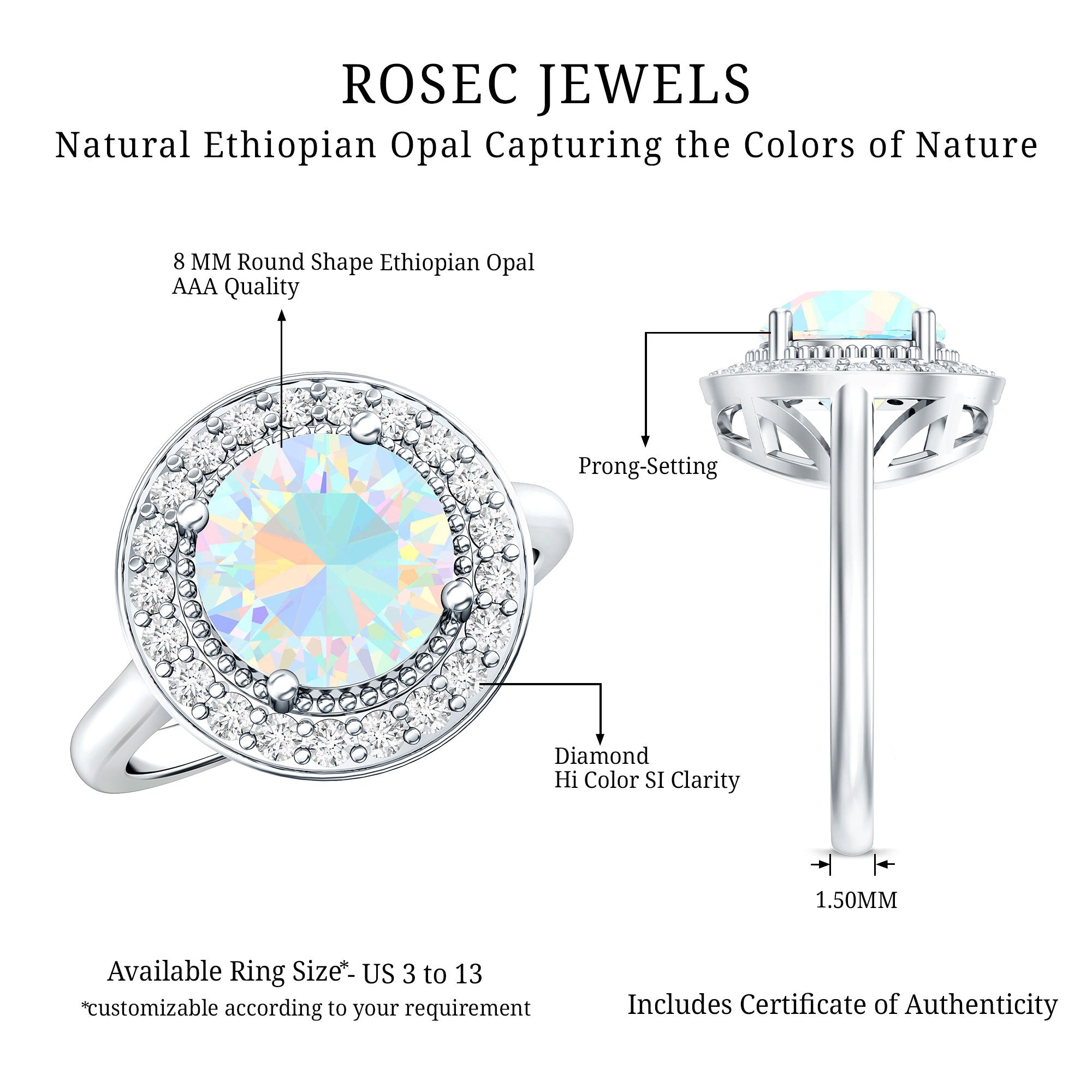 Vintage Inspired 2 Carat Opalescent Engagement Ring with Diamond Halo