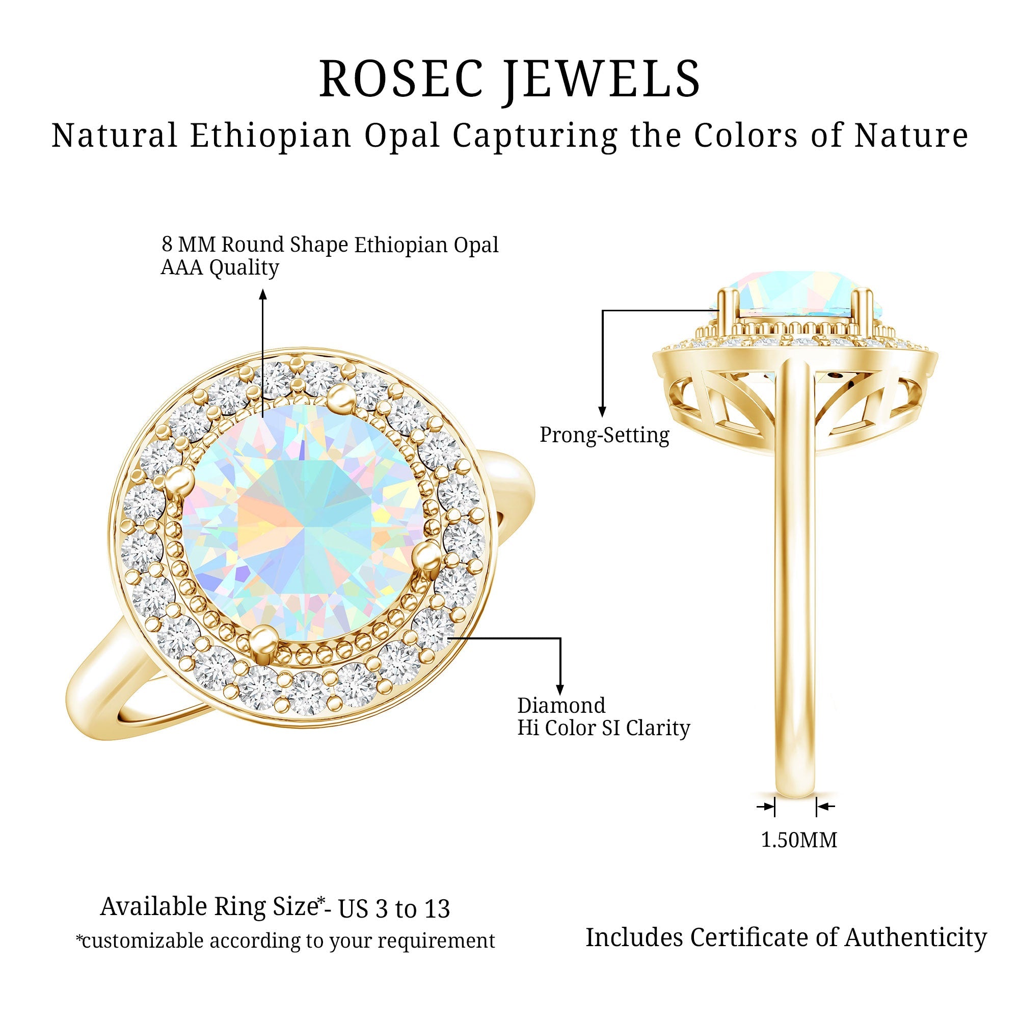 Vintage Inspired 2 Carat Opalescent Engagement Ring with Diamond Halo